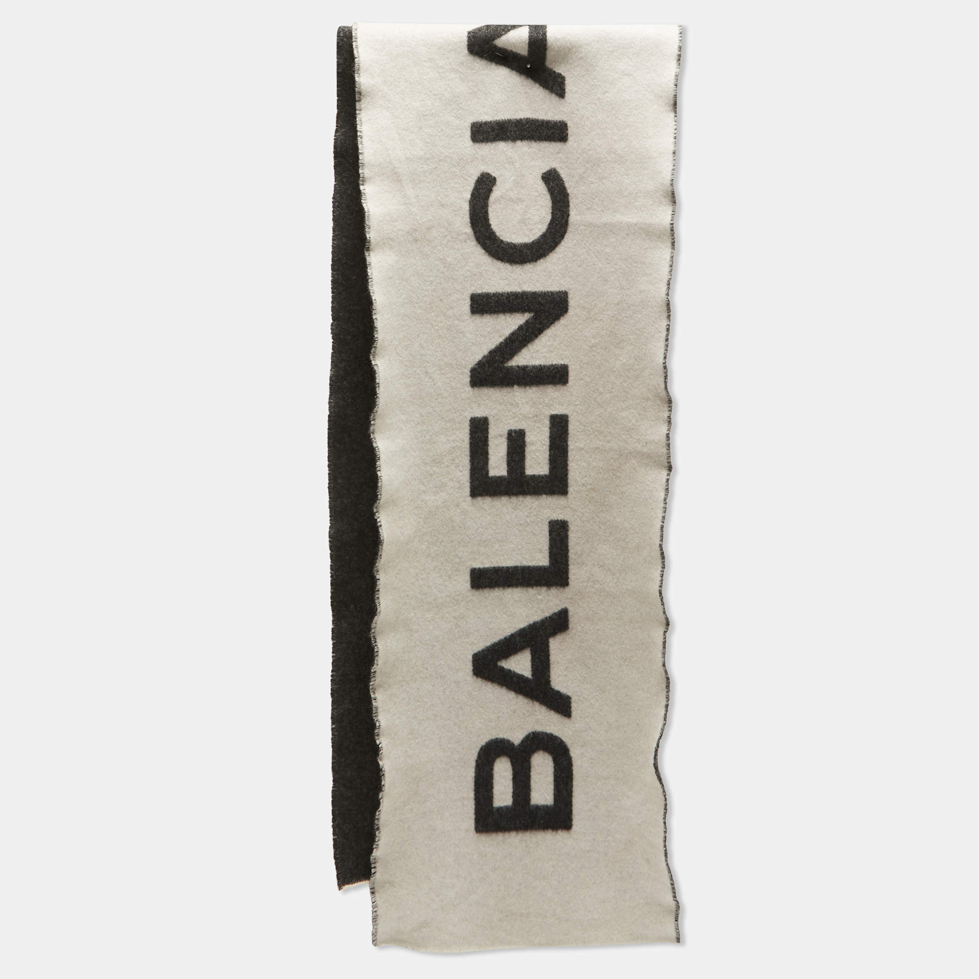 Pre Owned Balenciaga Grey Logo Pattern Wool Scarf
