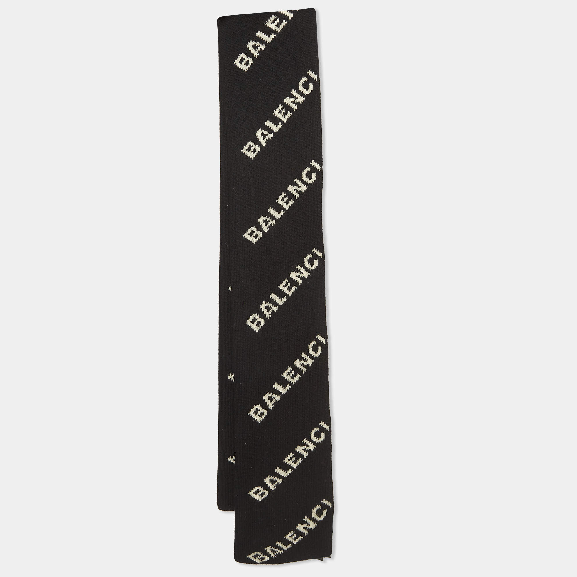 Balenciaga Black/White Logo Intarsia Wool and Camel Knit Muffler 