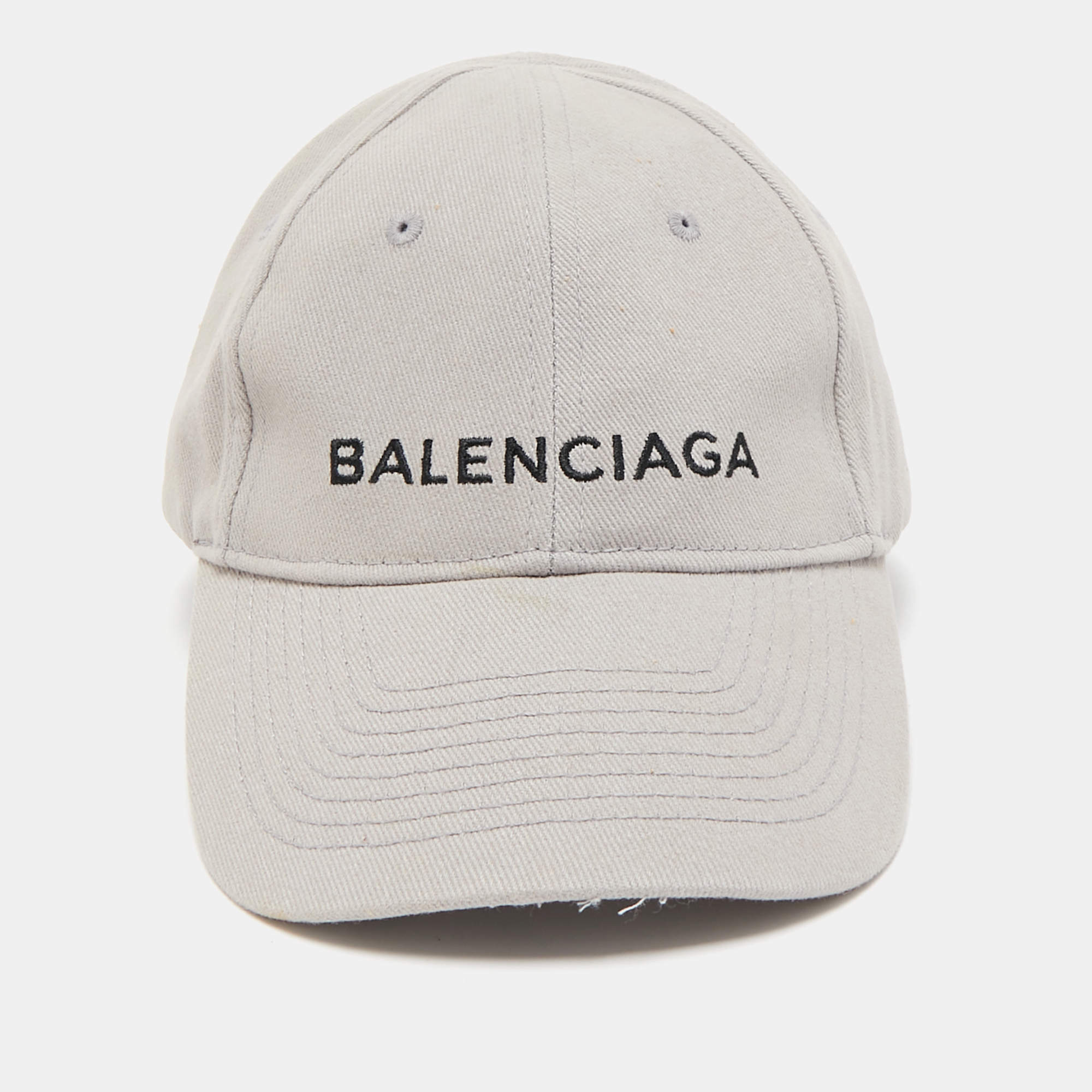 Pre Owned Balenciaga Grey Logo Embroidered Cotton Baseball Cap L