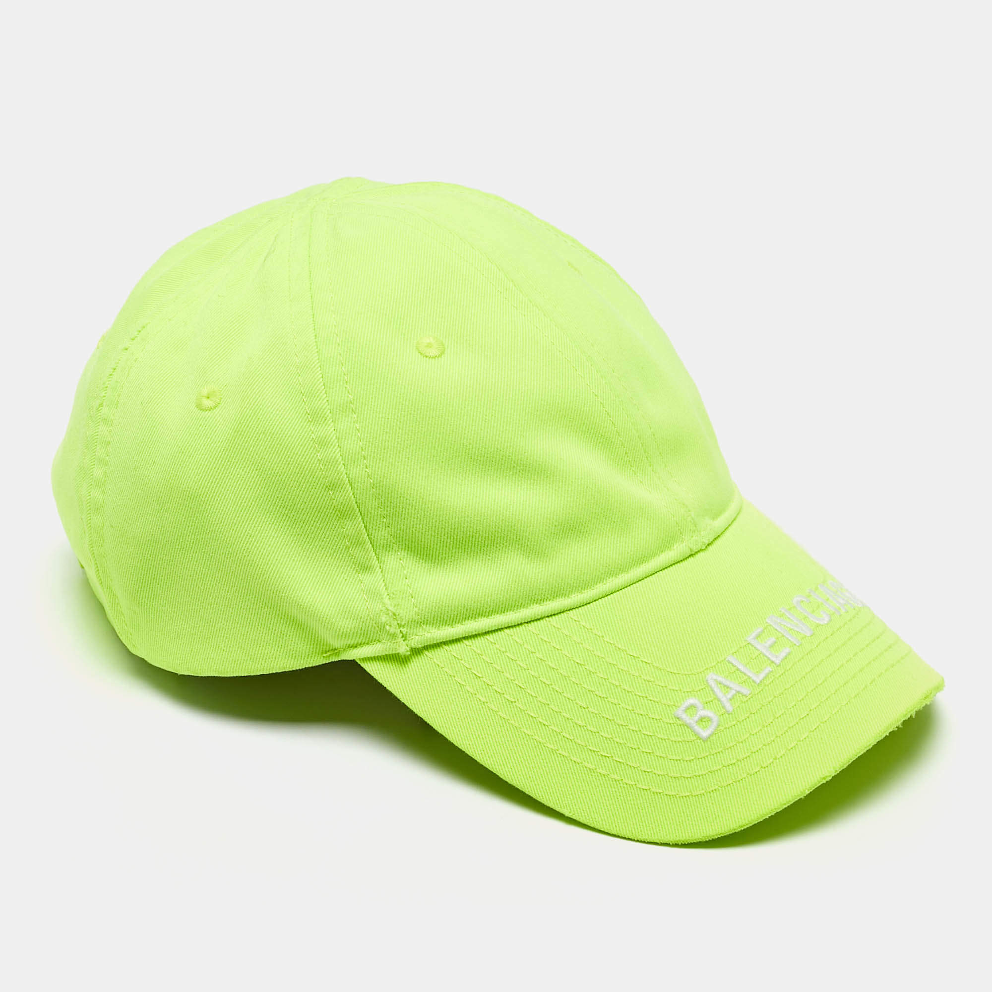 Balenciaga Neon Yellow Logo Embroidered Baseball Cap M