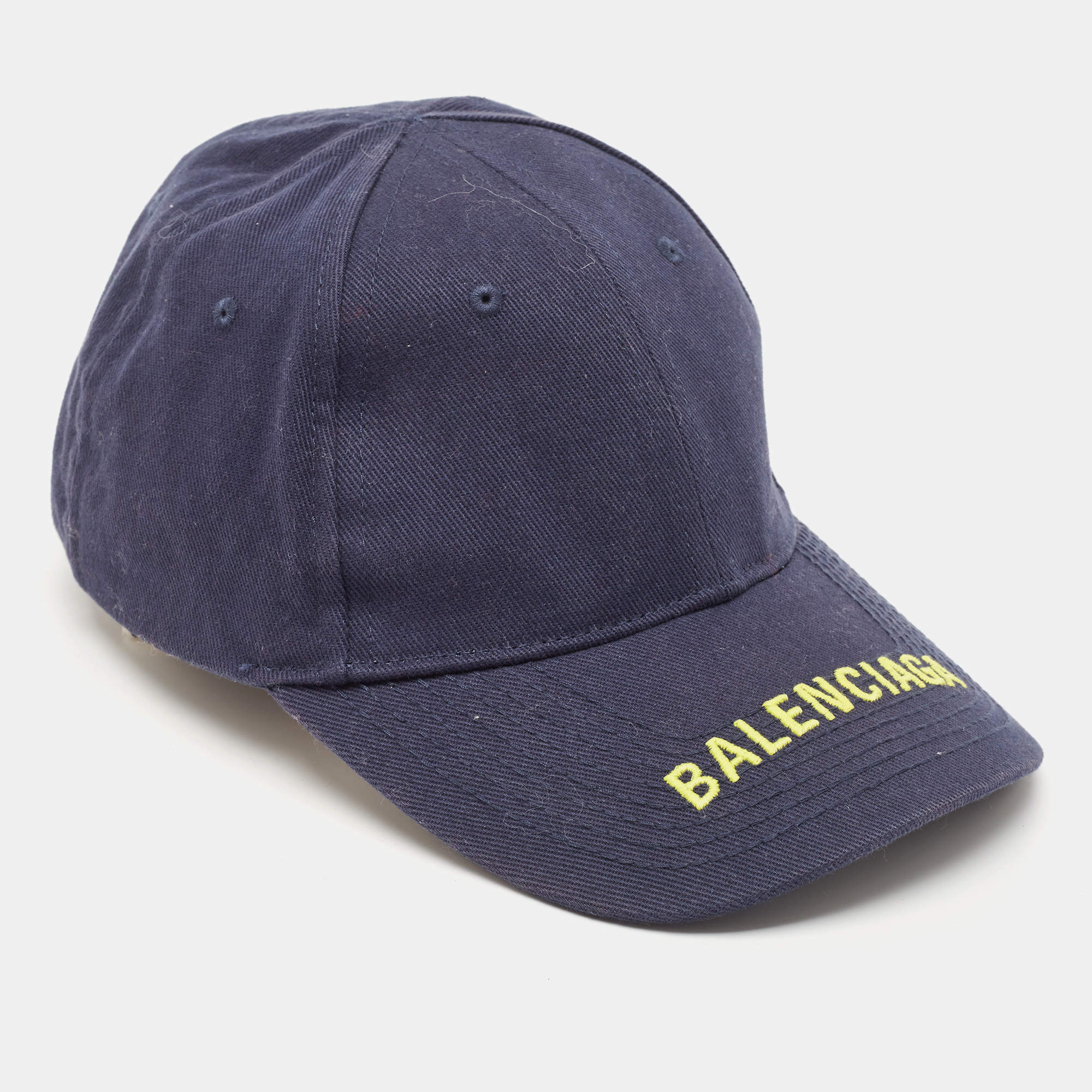 Pre Owned Balenciaga Blue Logo Embroidered Cotton Baseball Cap L