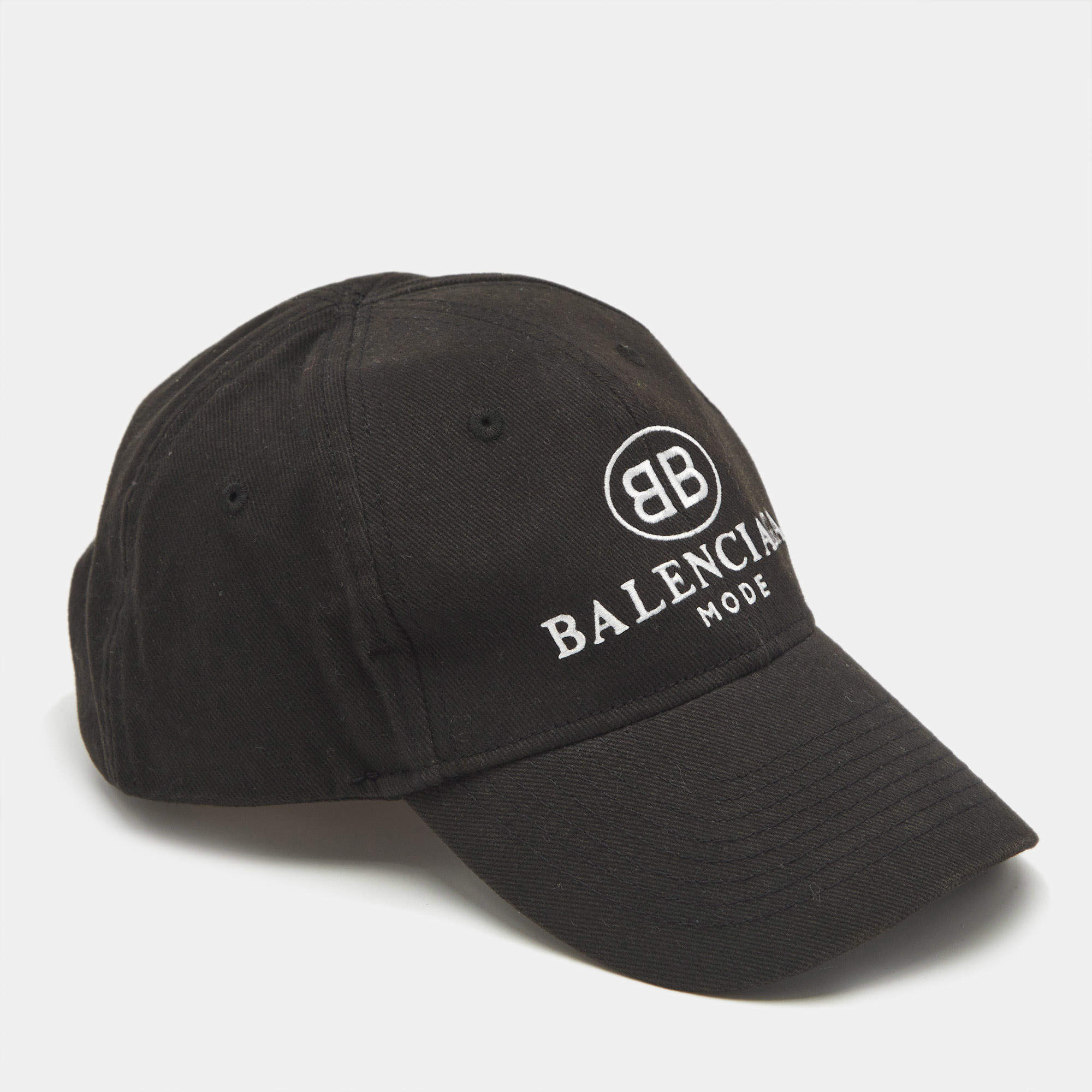 Pre Owned Balenciaga Black Logo Embroidered Cotton Baseball Cap L