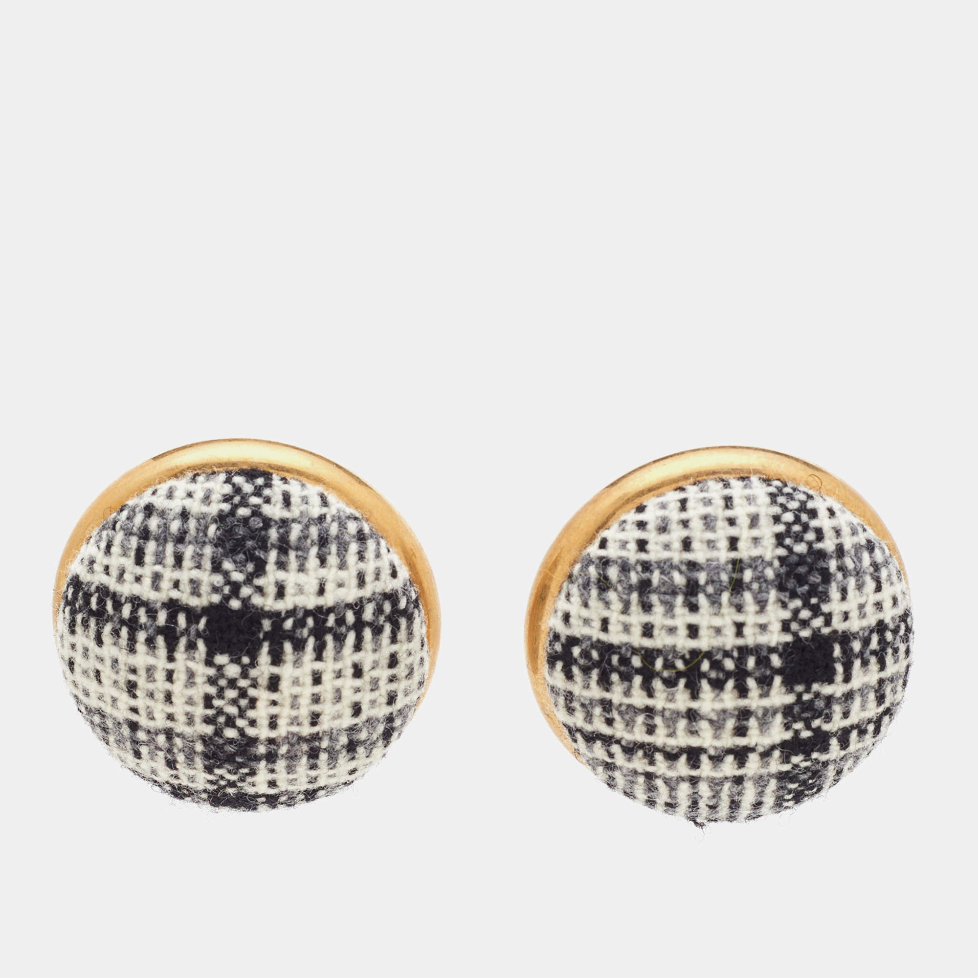 Pre Owned Balenciaga Earp Fabric Gold Tone Round Button Earrings 