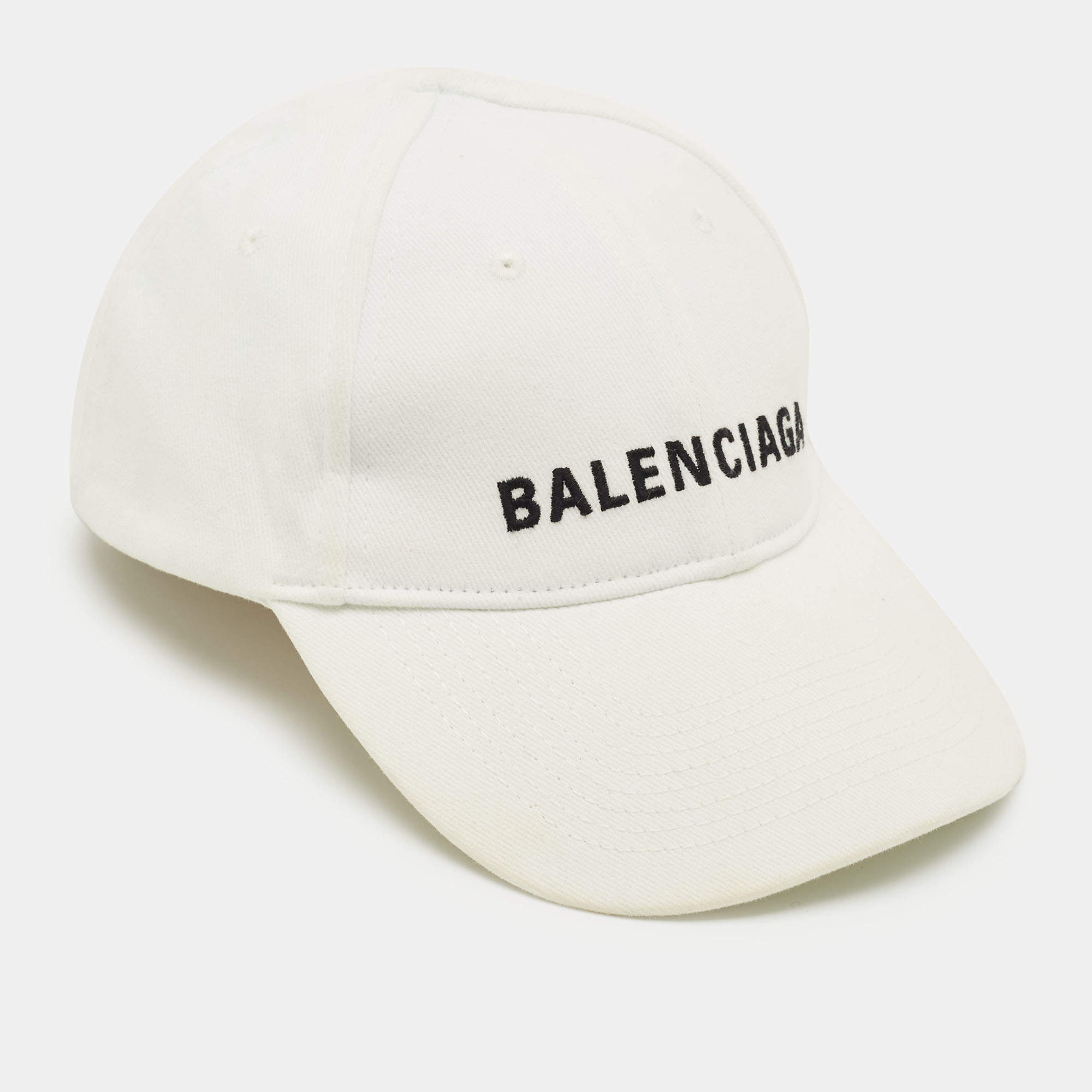 Pre Owned Balenciaga White Logo Embroidered Cotton Baseball Cap L