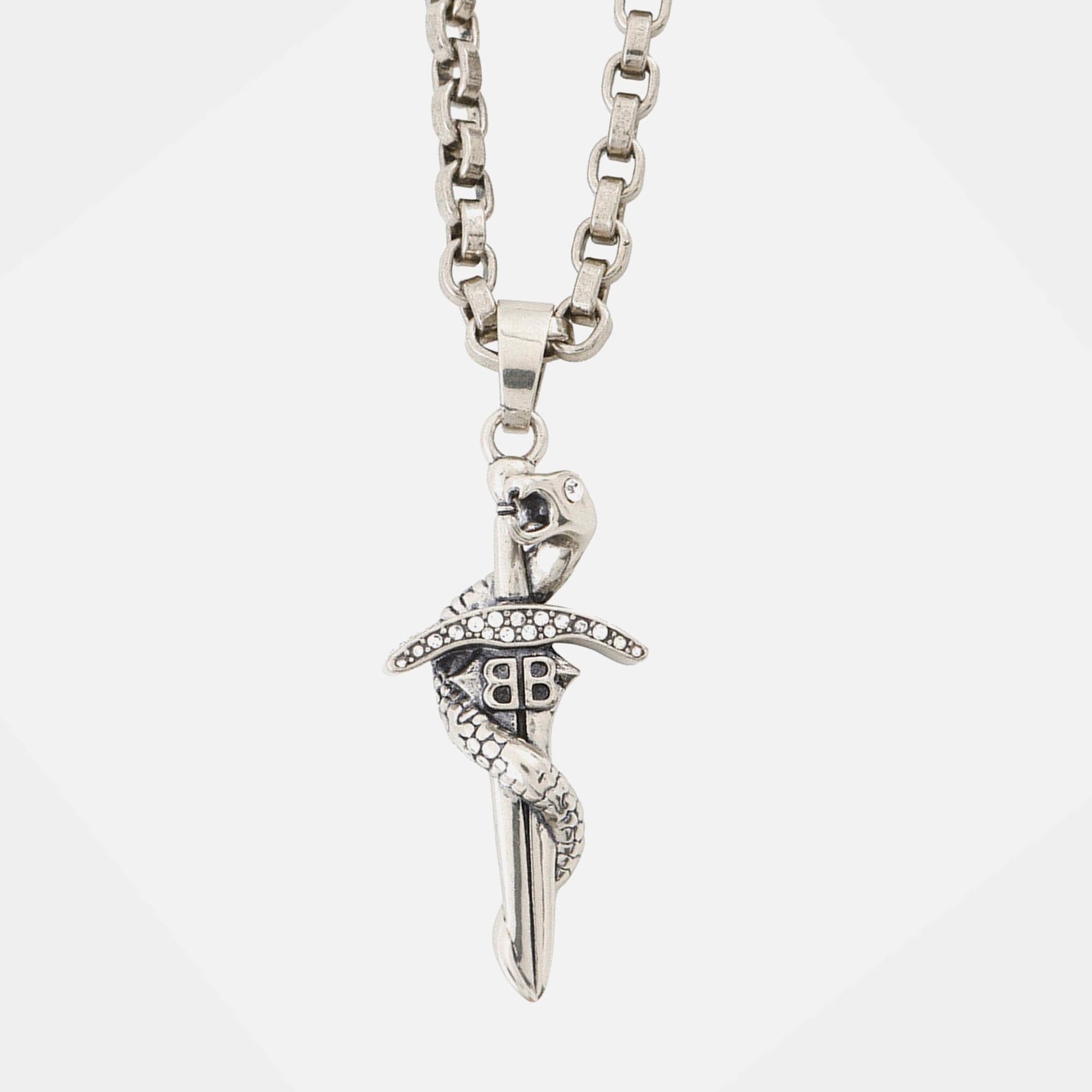Pre Owned Balenciaga Goth Snake Sword Necklace Metal Rhinestone