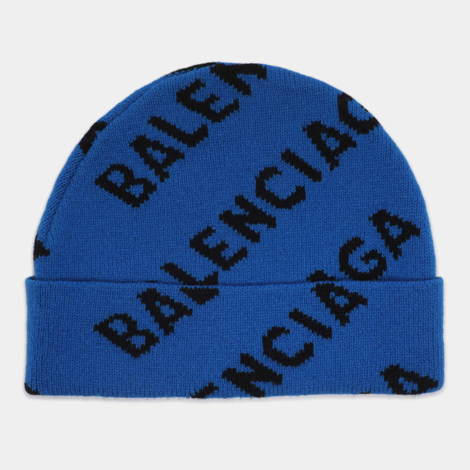 Pre Owned Balenciaga Blue Monogram Wool Knit Beanie
