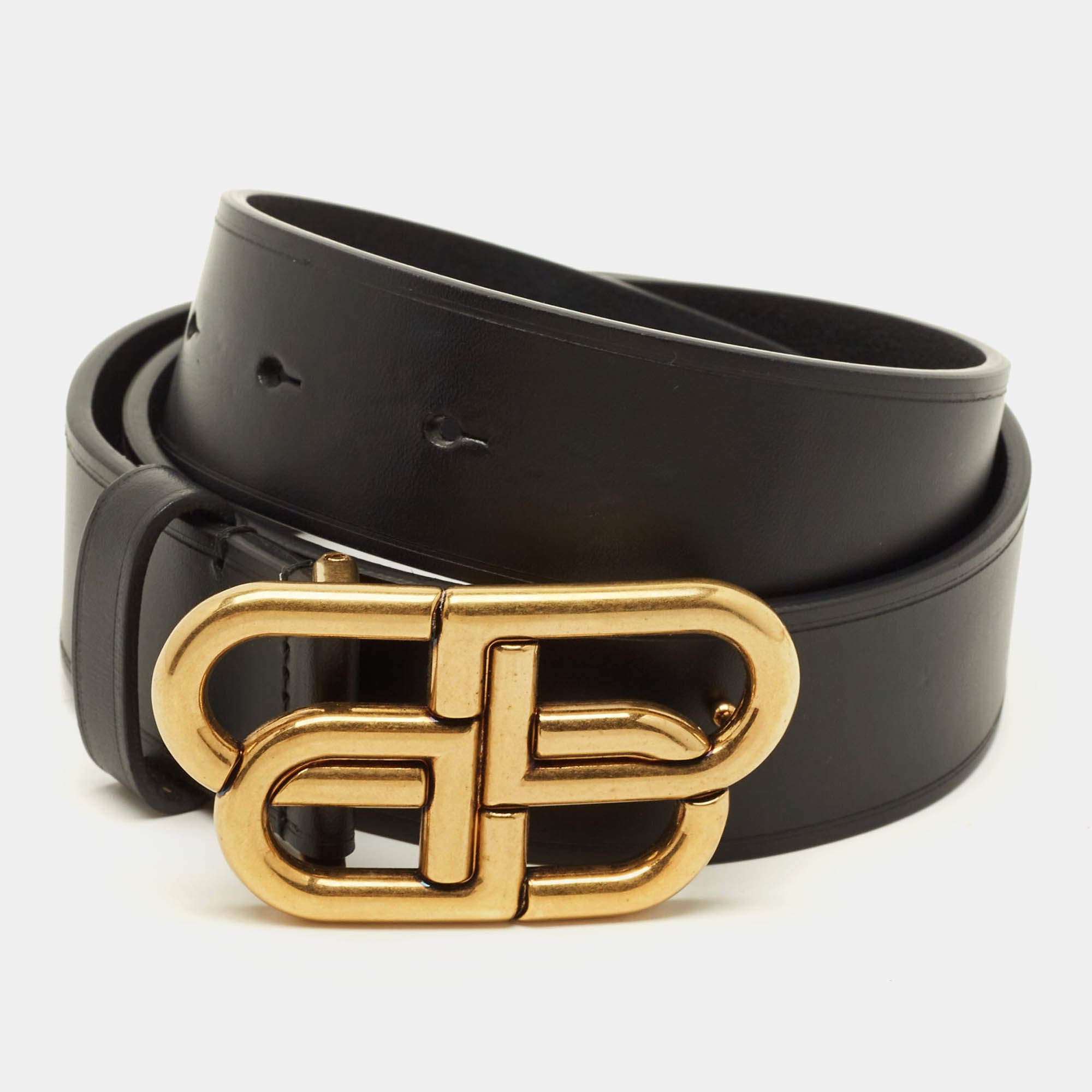 Pre Owned حزام بالنسياغا جلد أسود بإبزيم BB 80 سم