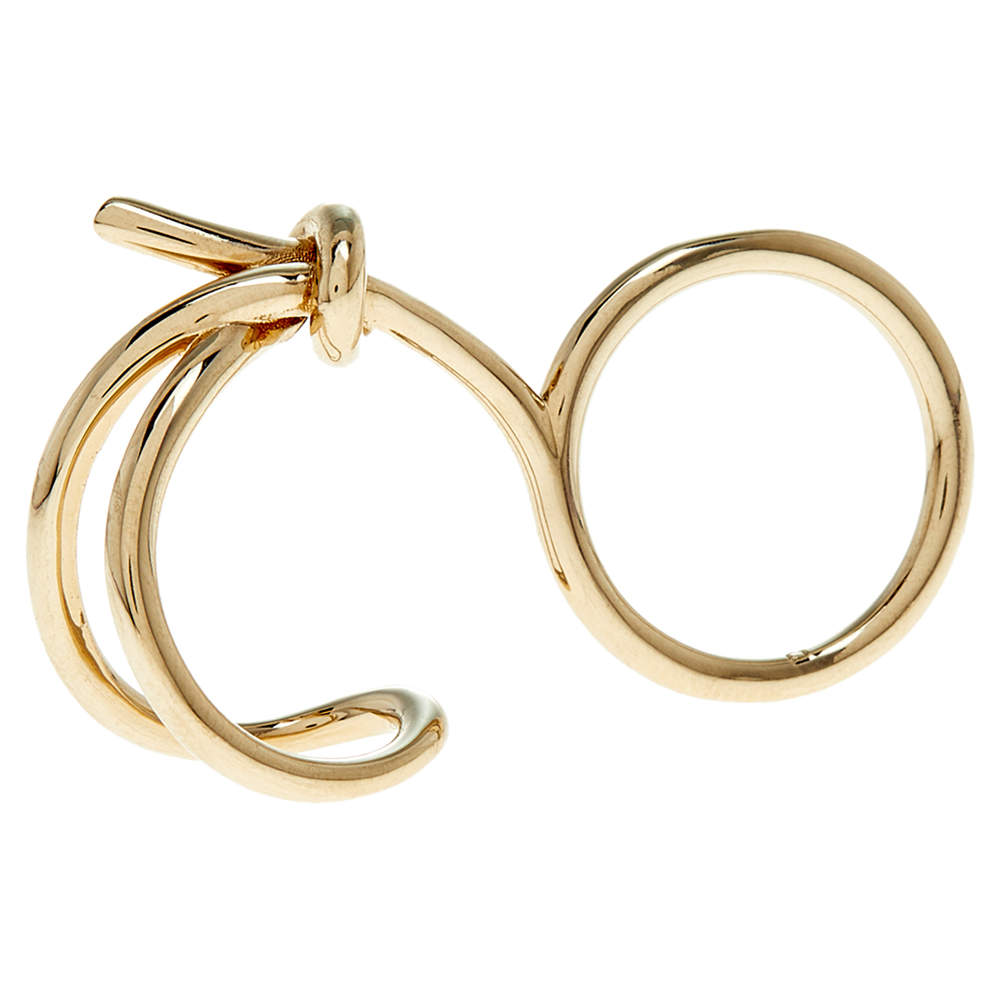 Pre Owned Balenciaga Asymmetric Bow Gold Tone Double Ring