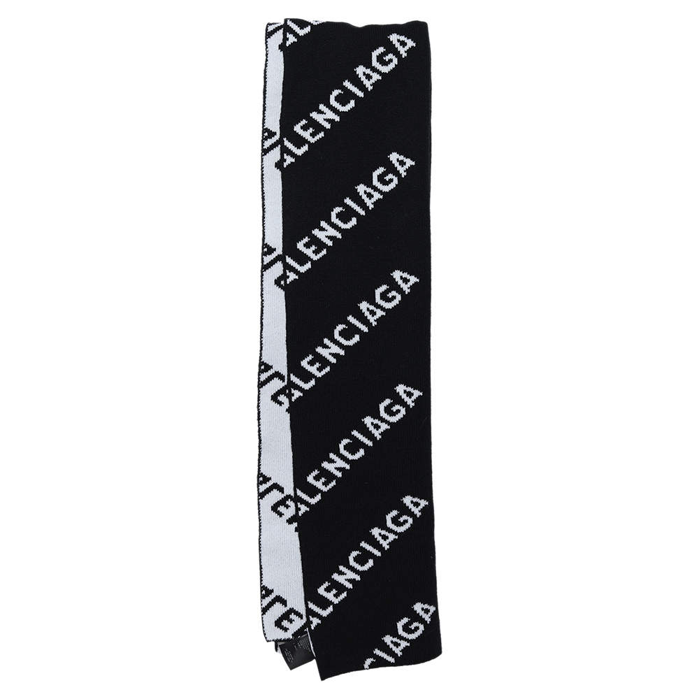 Balenciaga Monochrome All Over Logo Intarsia Wool Knit Stole