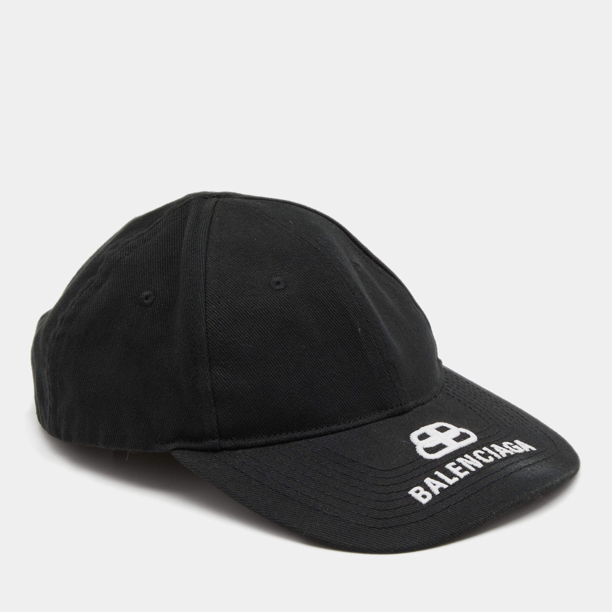 Pre Owned Balenciaga Black Logo Embroidered Cotton Baseball Cap