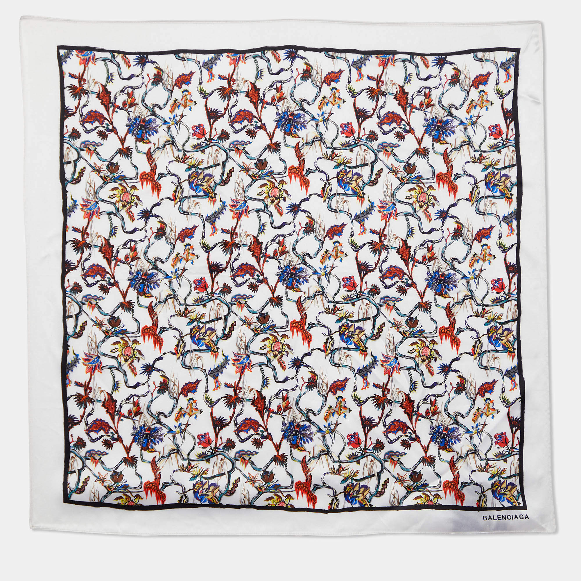 Balenciaga White Florabotanica Print Silk Square Scarf