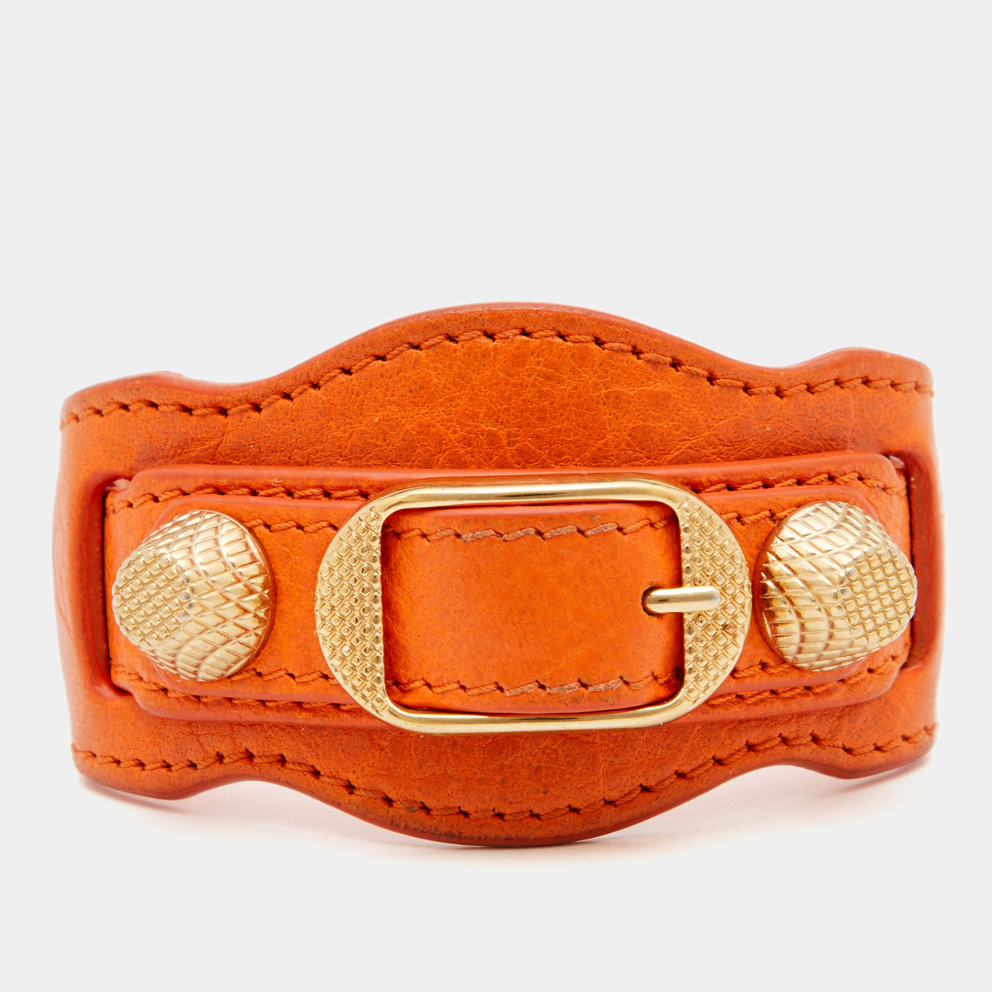 Balenciaga Orange Leather Tone Studded Giant Arena Bracelet Balenciaga |