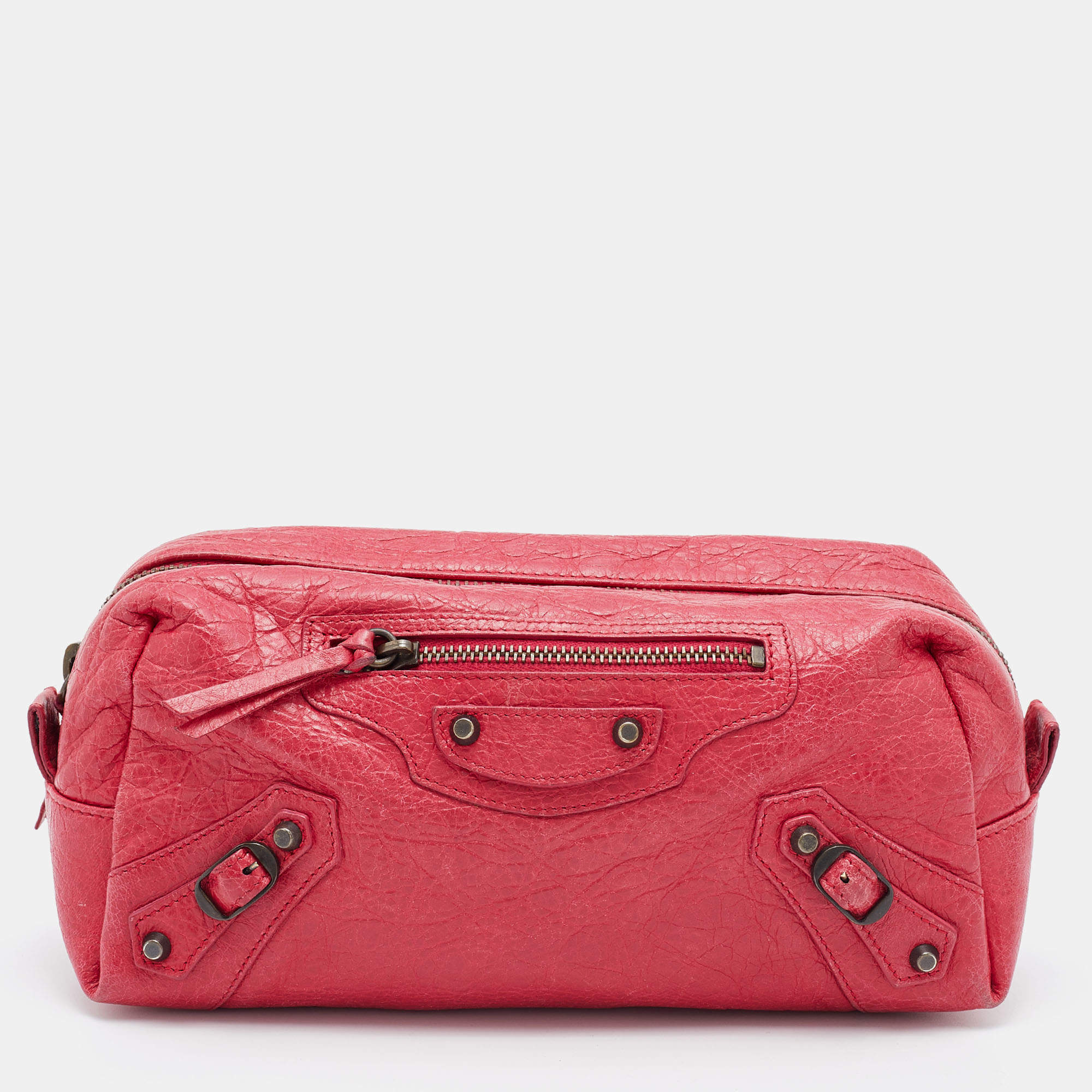 Pre Owned Balenciaga Pink Leather Cosmetic Pouch