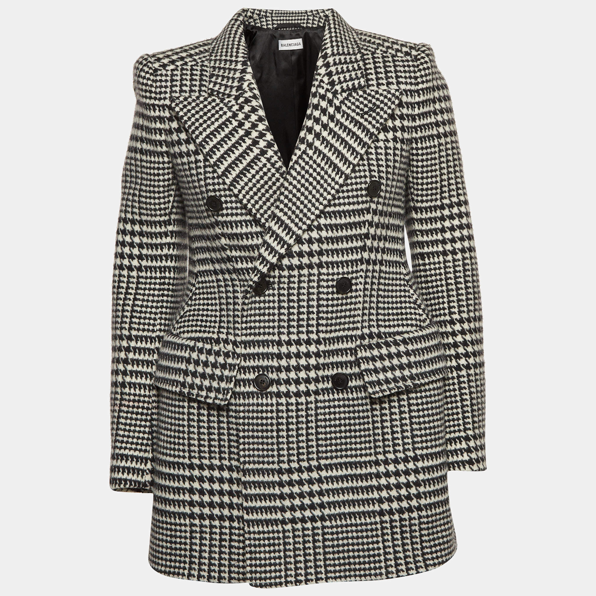 Pre Owned Balenciaga Black/White Houndstooth Hourglass Blazer S