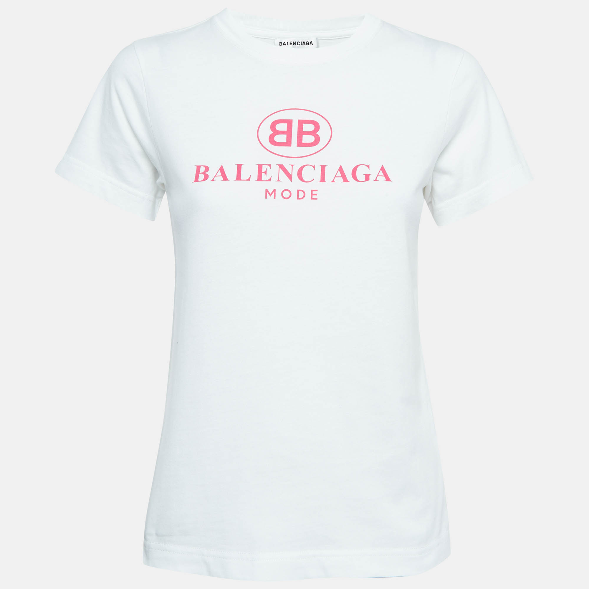 Pre Owned Balenciaga White Logo Print Cotton Jersey T-Shirt S