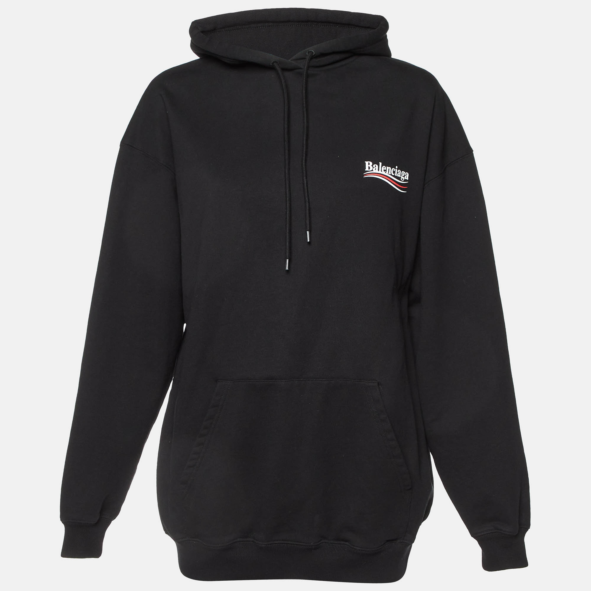 مملوكة مسبقًا Balenciaga Black Logo Print Cotton Knit Hoodie XS