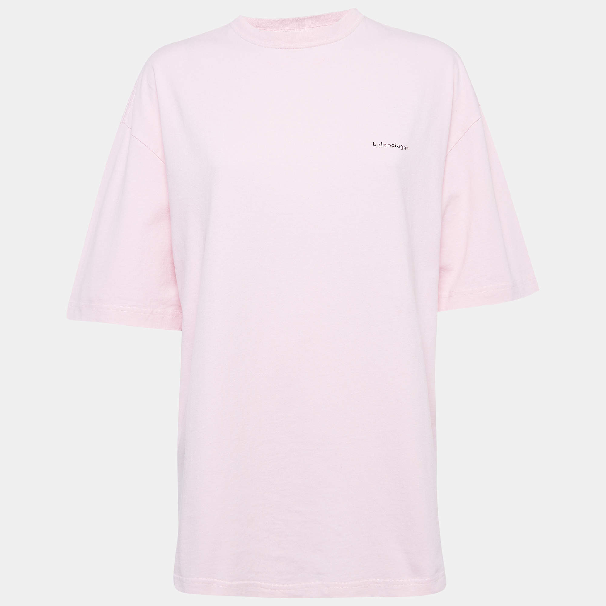 Pre Owned Balenciaga Pink Crest Print Cotton Knit Crew Neck T-Shirt XS