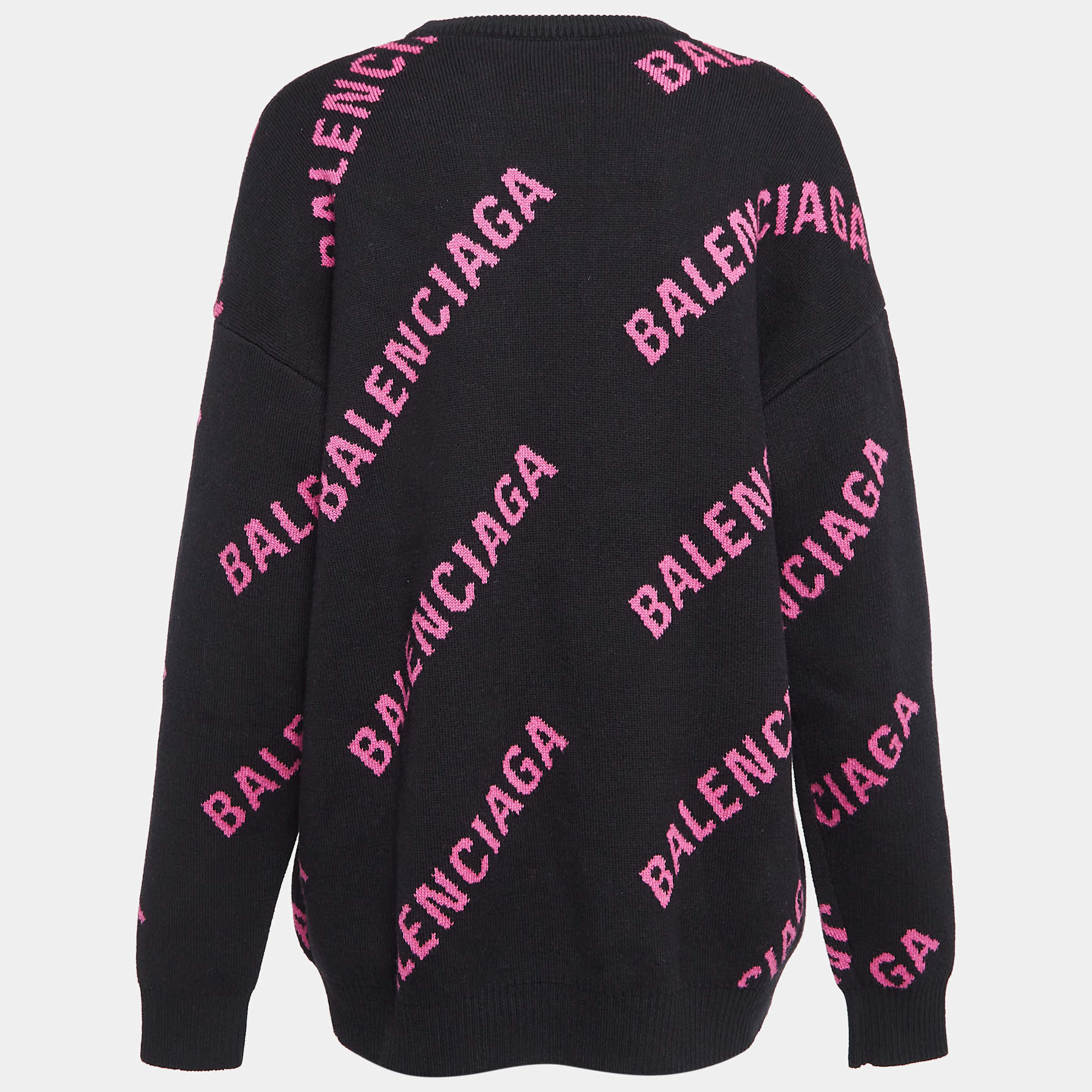 Balenciaga Black Monogram Patterned Cotton Wool Blend Knit Sweatshirt M