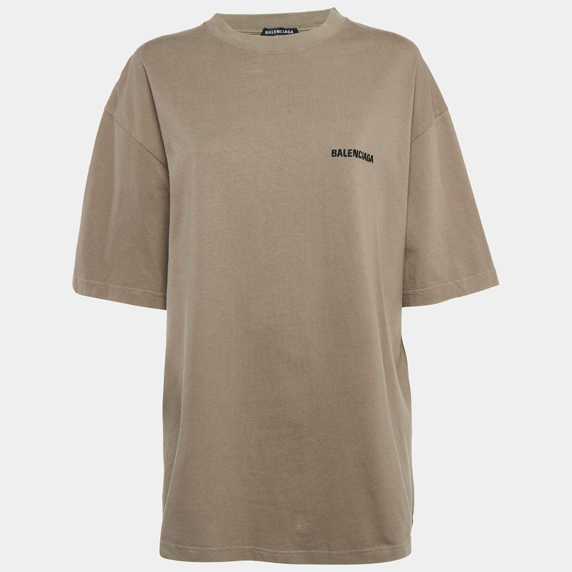 Pre Owned Balenciaga Dark Beige Cotton Knit T-Shirt L