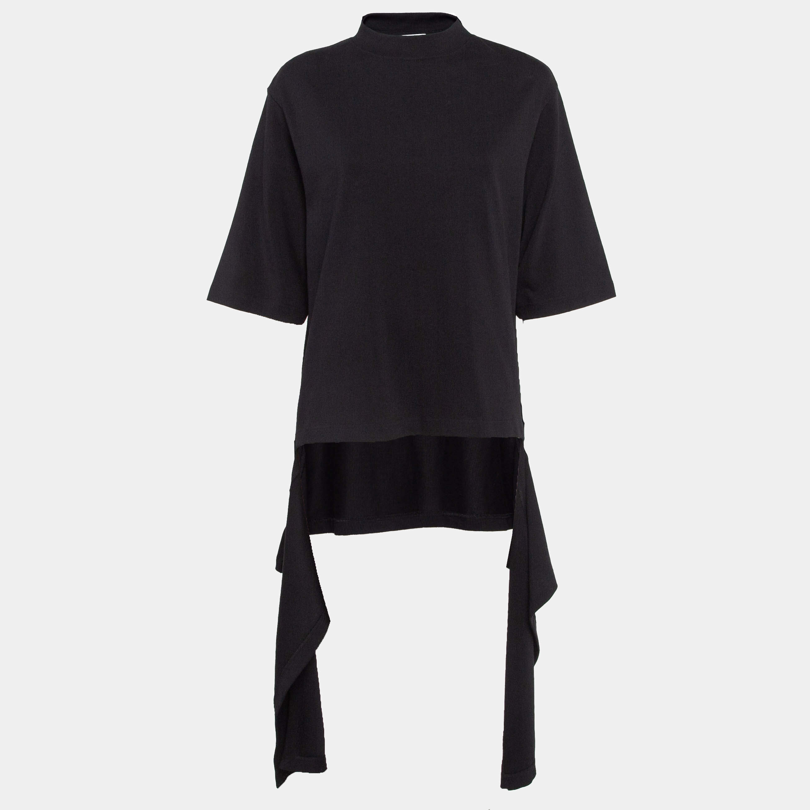 Pre Owned Balenciaga Black Cotton Knit Deconstructed Drape T-Shirt XS