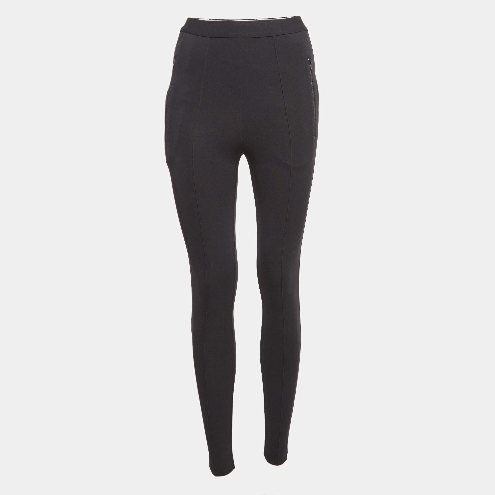 Pre Owned Balenciaga Black Knit Logo Detail Waist Leggings S