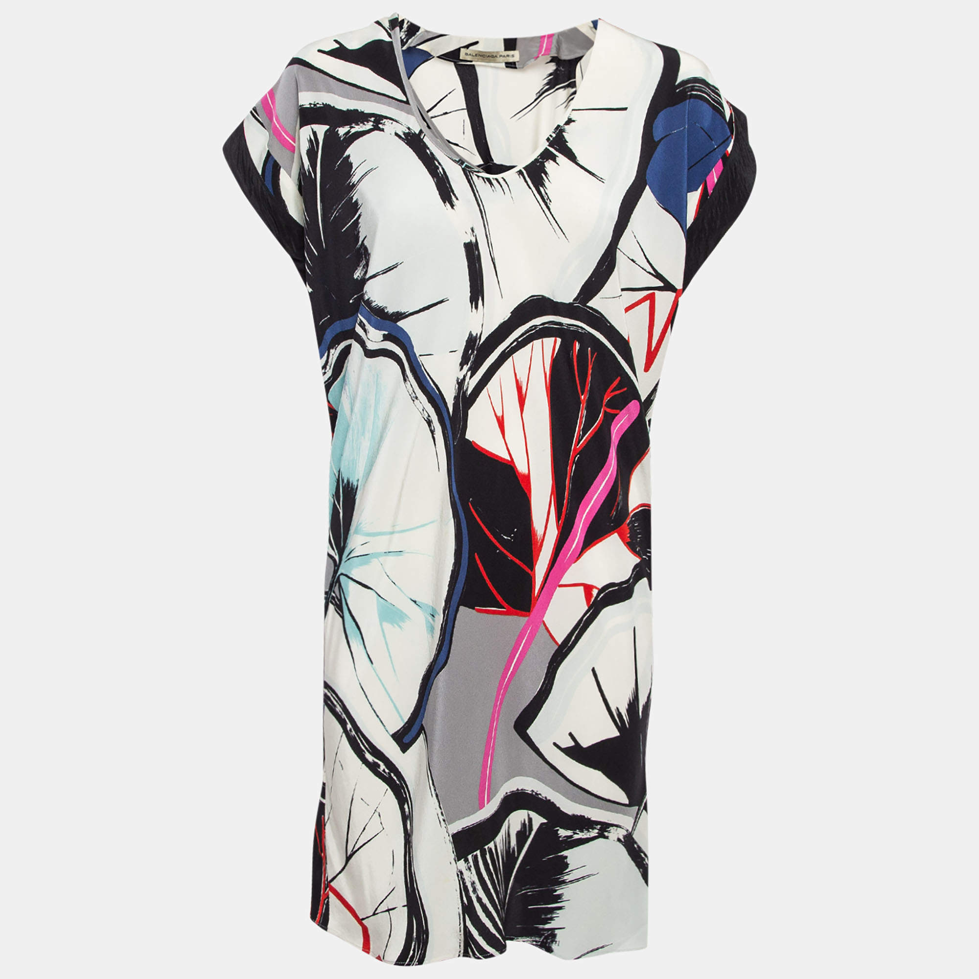 Pre Owned Balenciaga Multicolor Crepe Kimono Mini Dress M