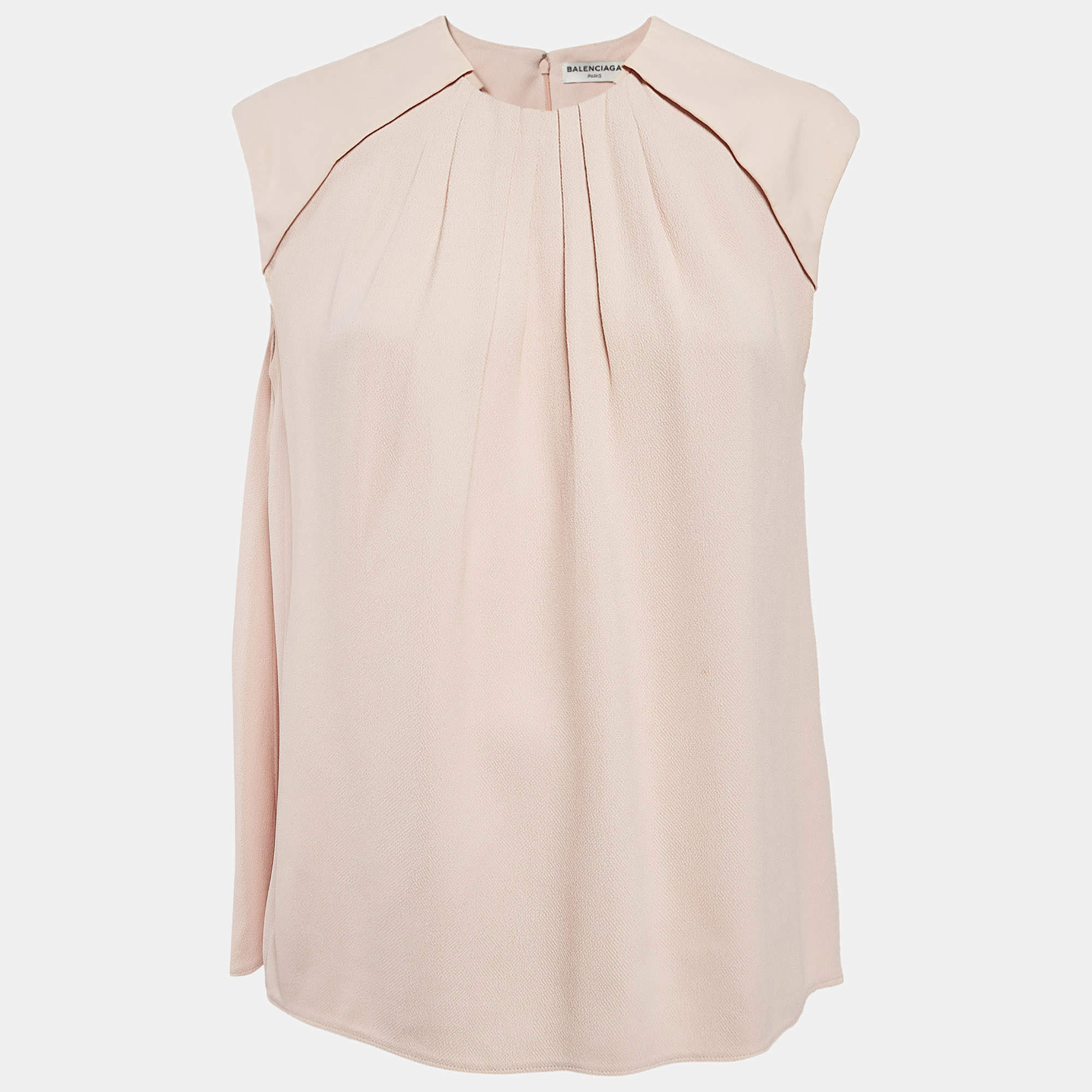 Pre Owned Balenciaga Blush Pink Crepe Ruched Neck Top S