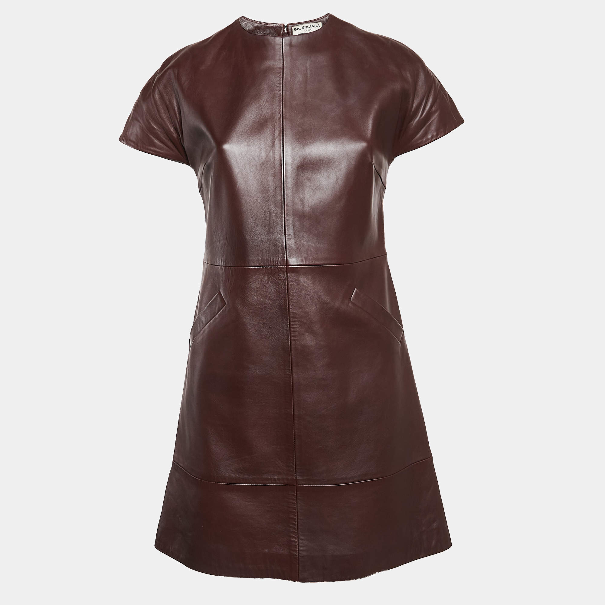 Balenciaga Burgundy Leather Mini Dress M Balenciaga TLC