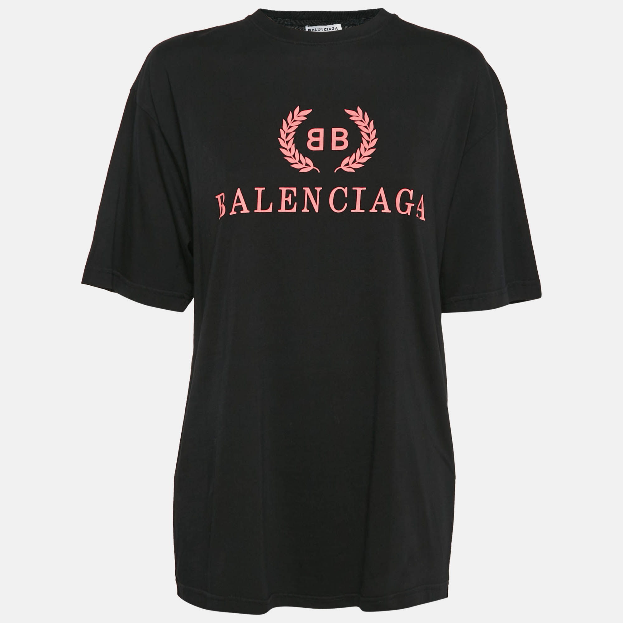 Pre Owned Balenciaga Black Logo Print Cotton Jersey Oversized T-Shirt XS