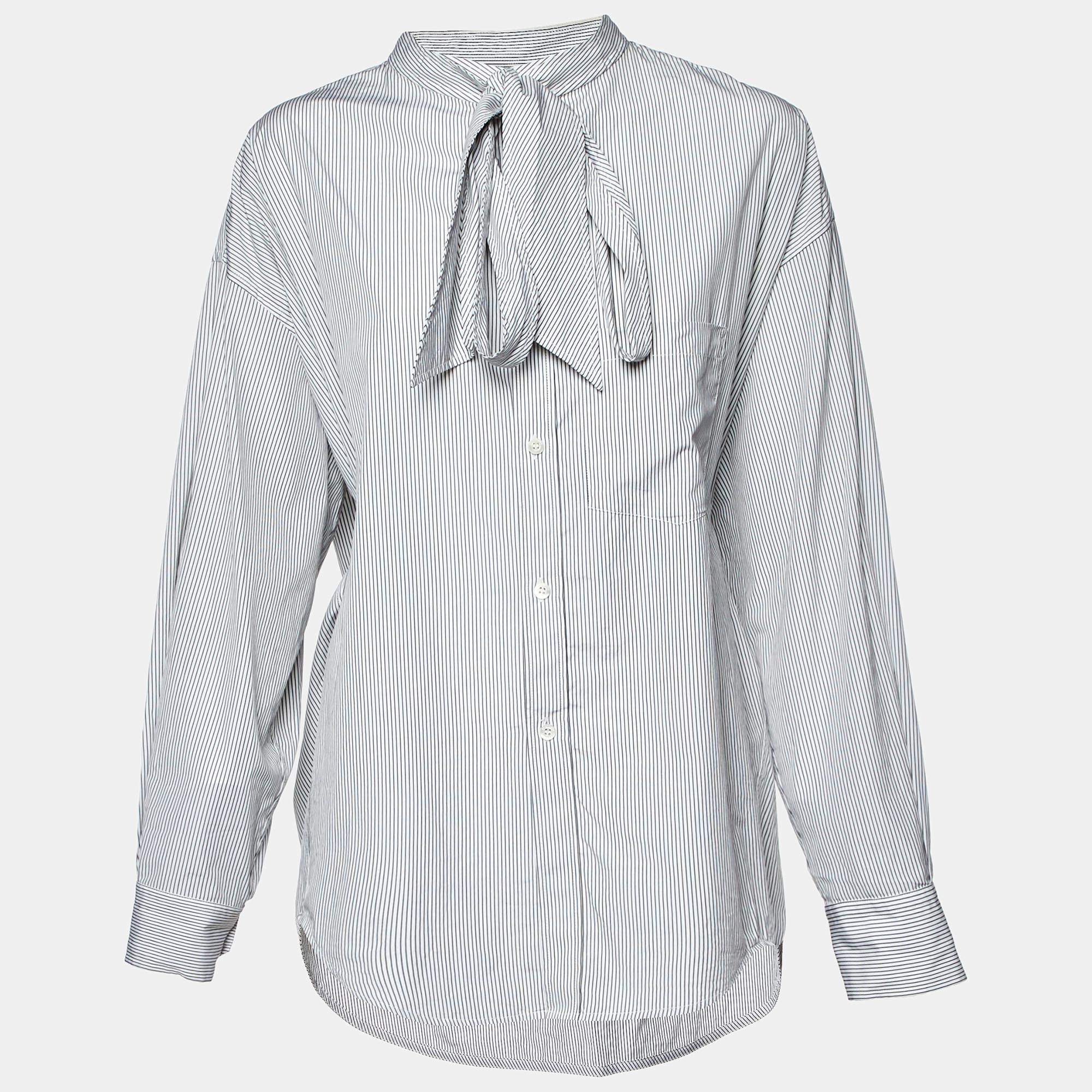 Pre Owned Balenciaga Black/White Logo Print Stripe Cotton Oversized Shirt S