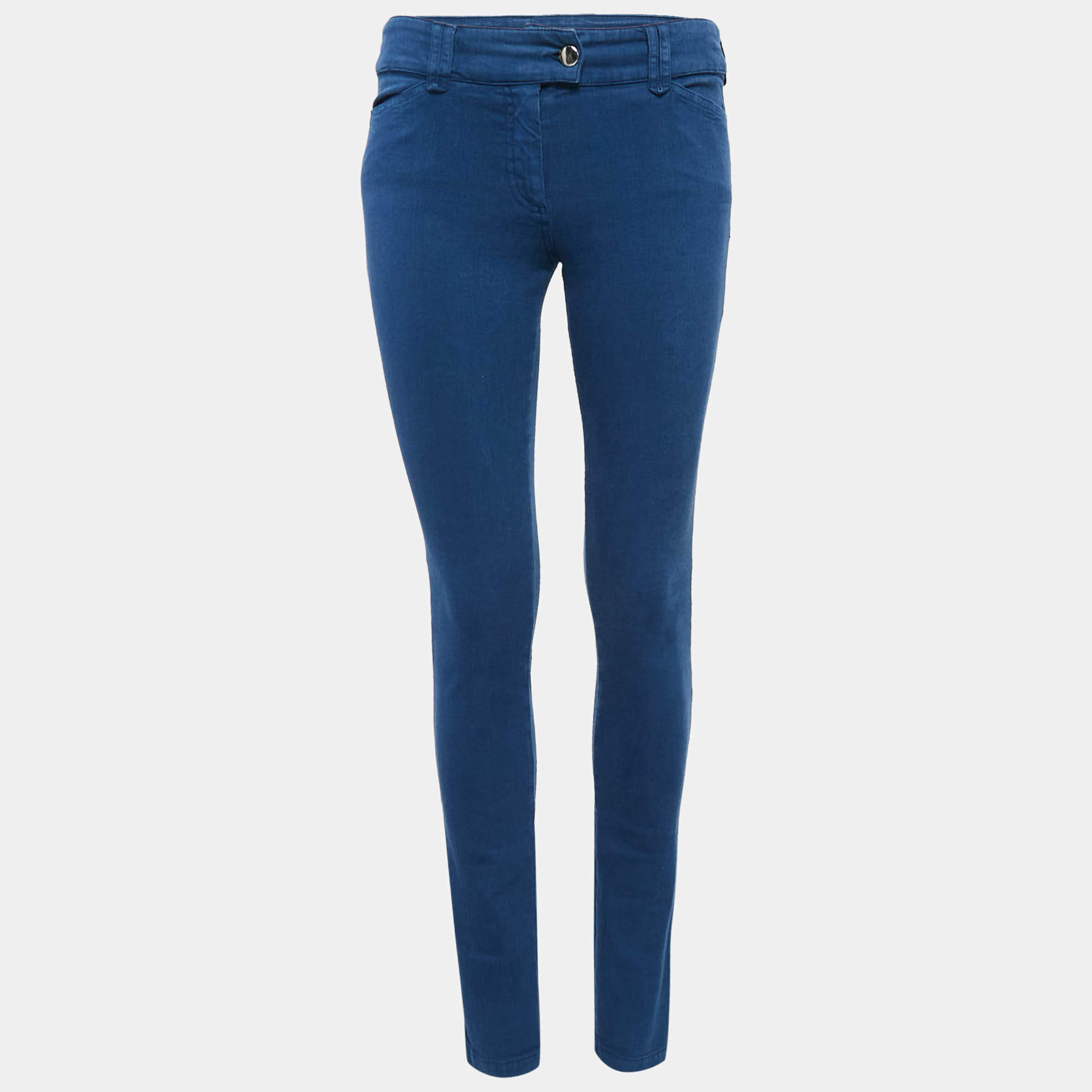 Balenciaga Blue Logo Printed Denim High Waist Straight Leg