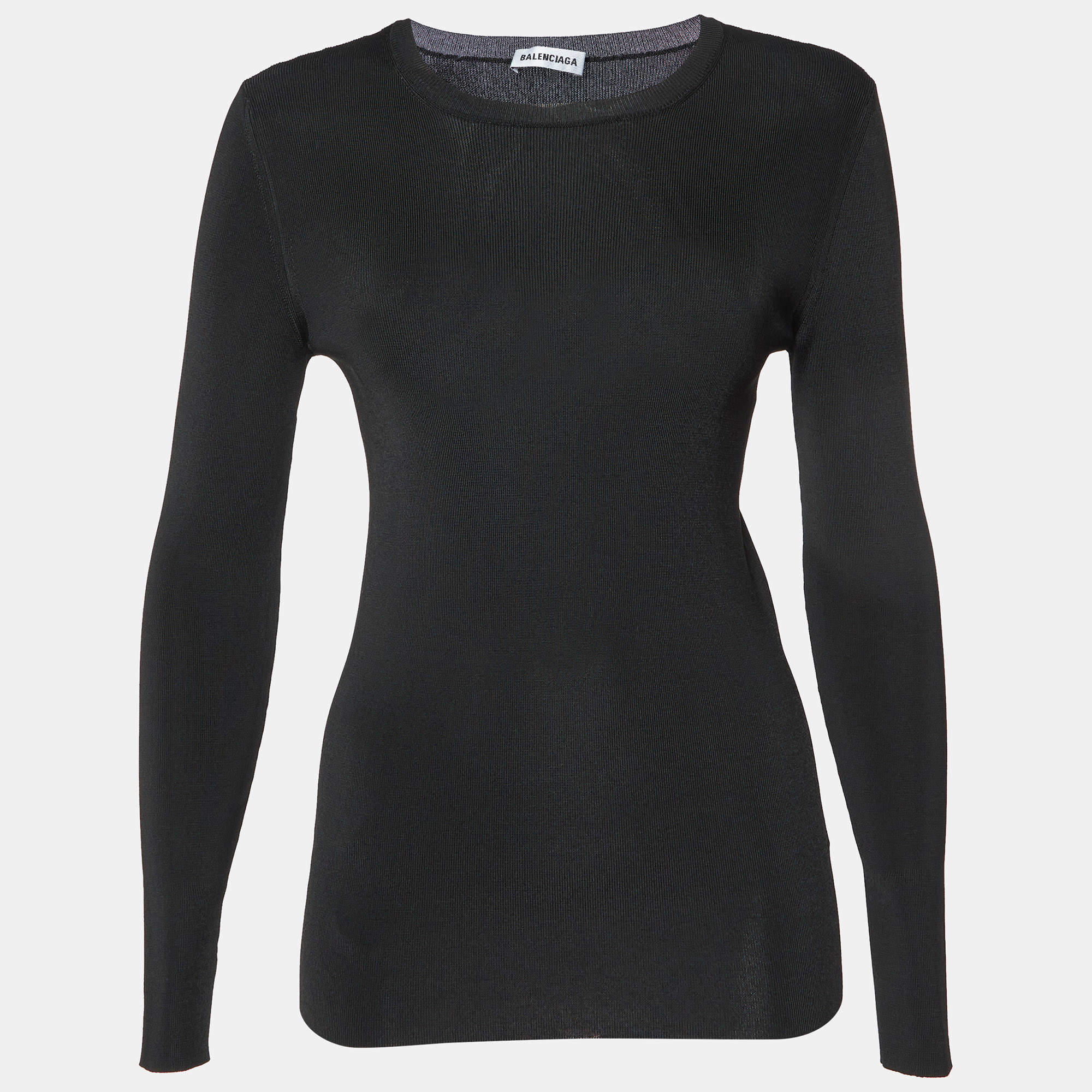 Pre Owned Balenciaga Black Jersey Logo Detail Crew Neck Sweater L