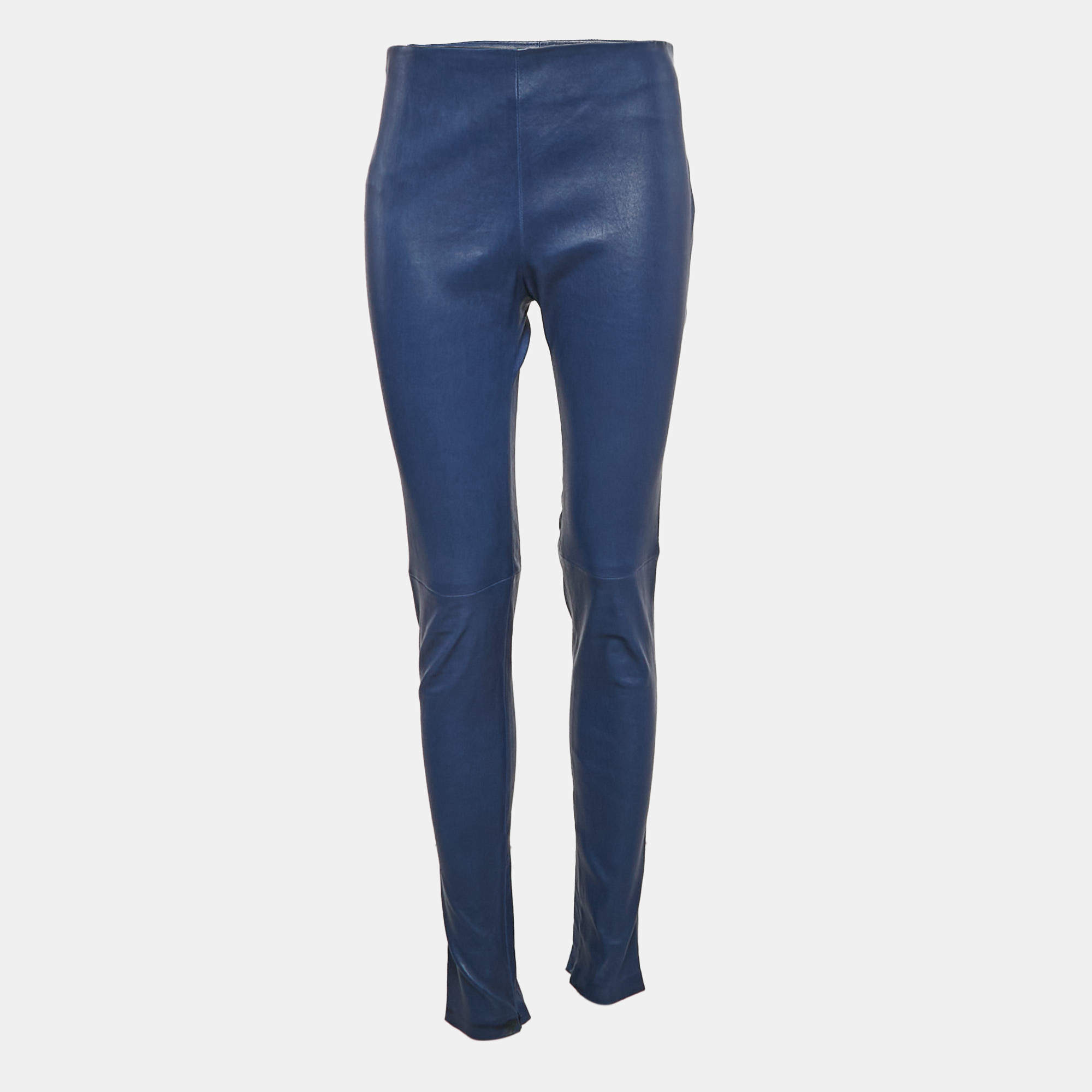 Balenciaga Blue Genuine Leather Skinny Fit Pants L 