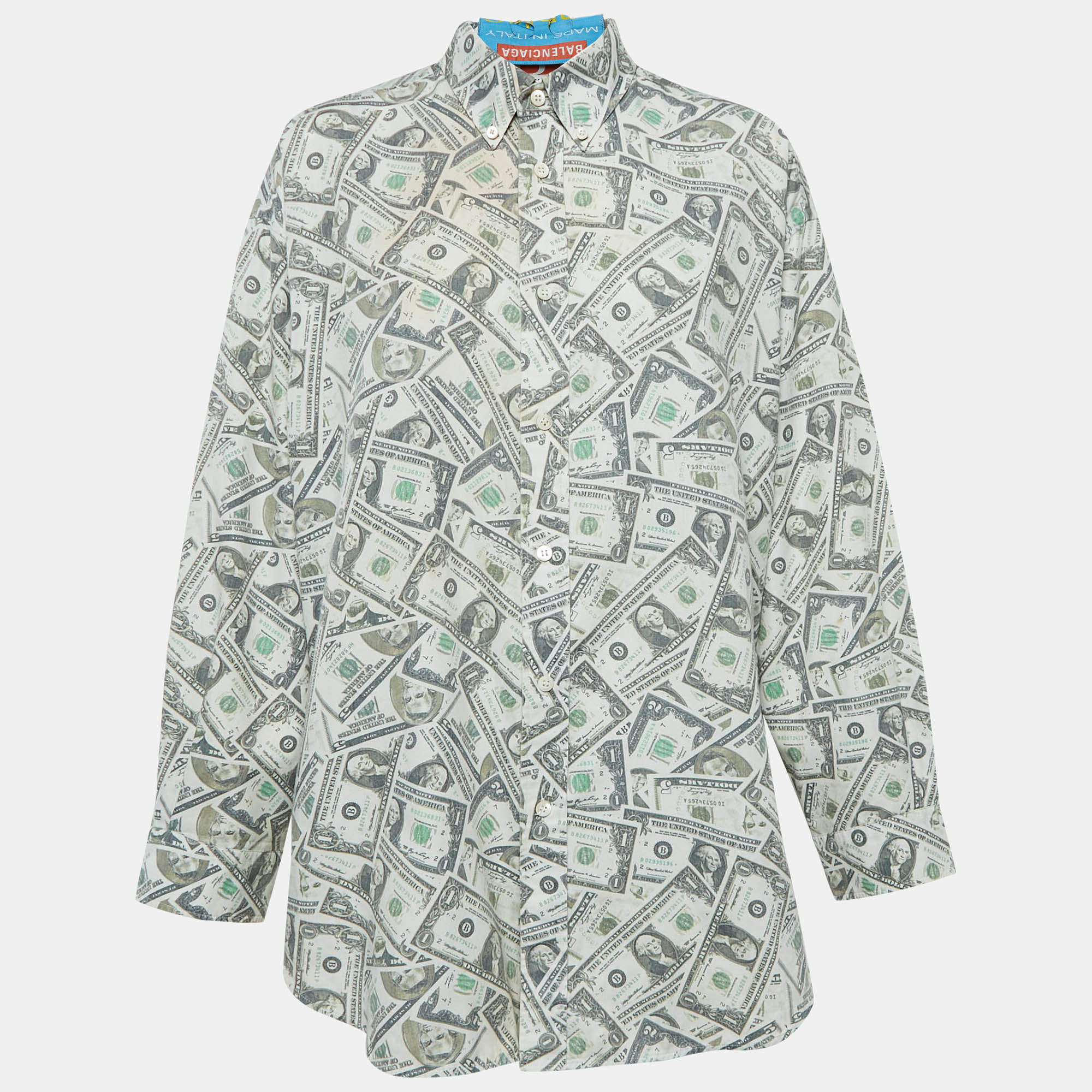 Balenciaga Green USD Print Cotton Blend Oversized Shirt S