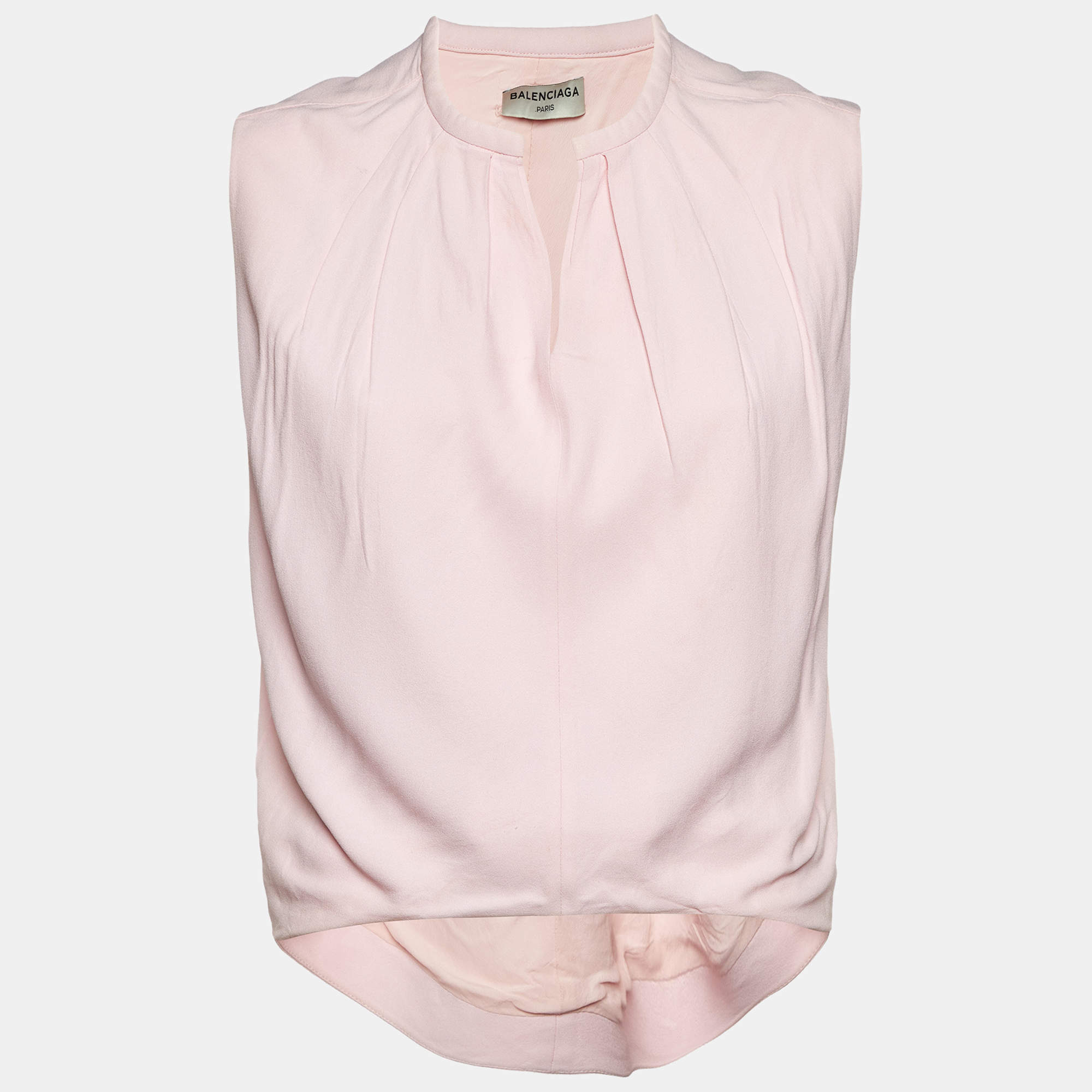 Pre Owned Balenciaga Pink Crepe Sleeveless Top S