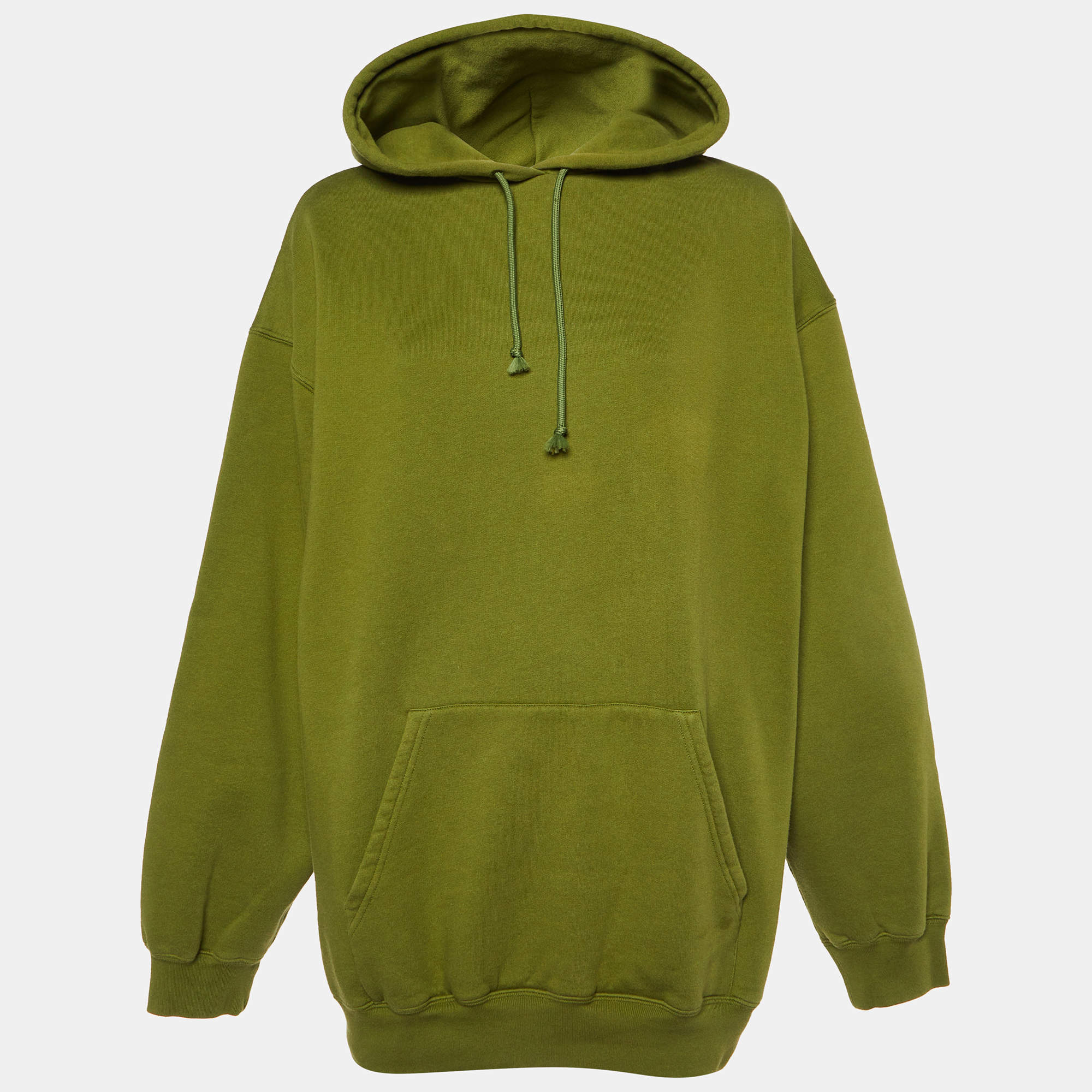Pre Owned Balenciaga Green Logo Print Cotton Hooded Sweatshirt L