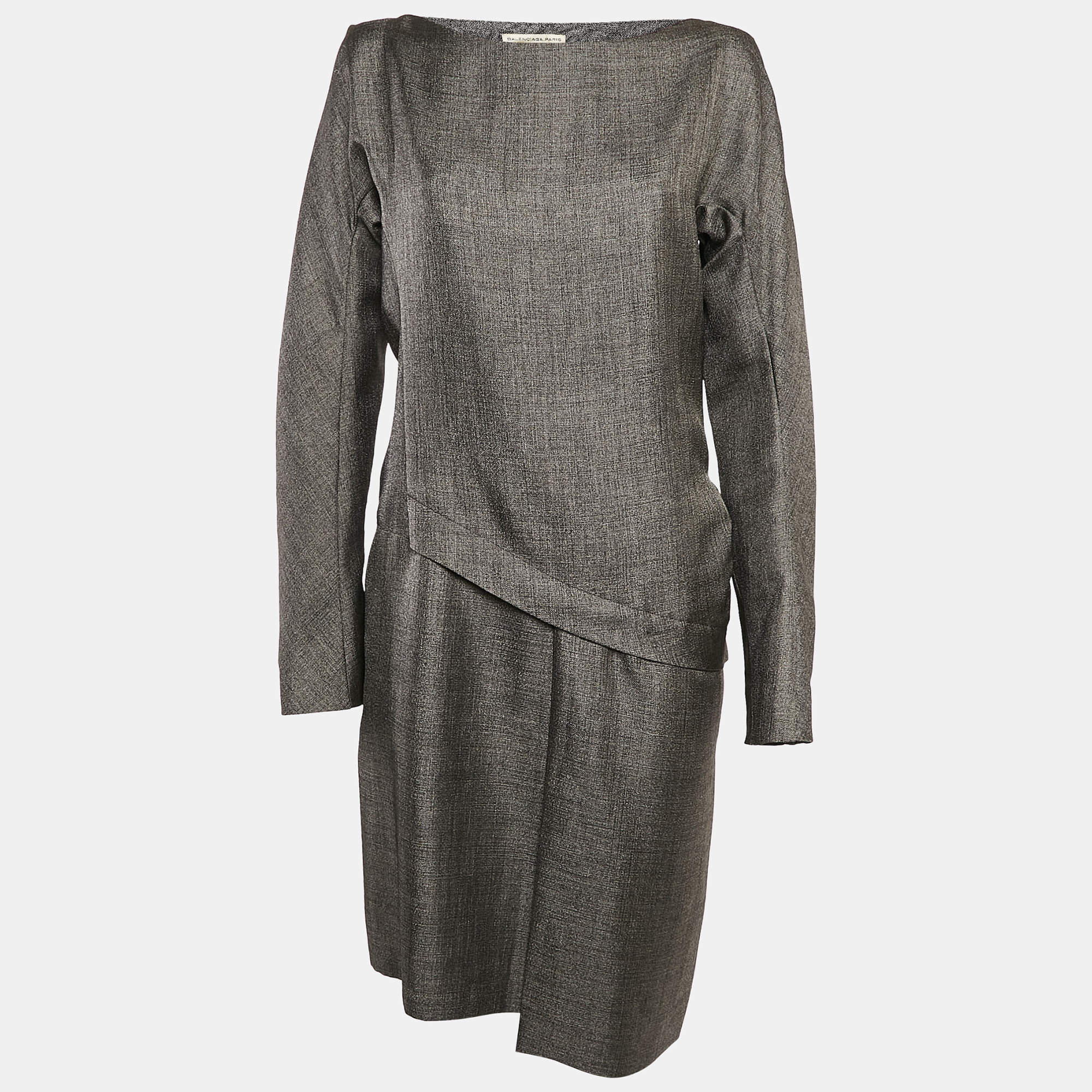 Balenciaga Grey Wool Blend Midi Dress L
