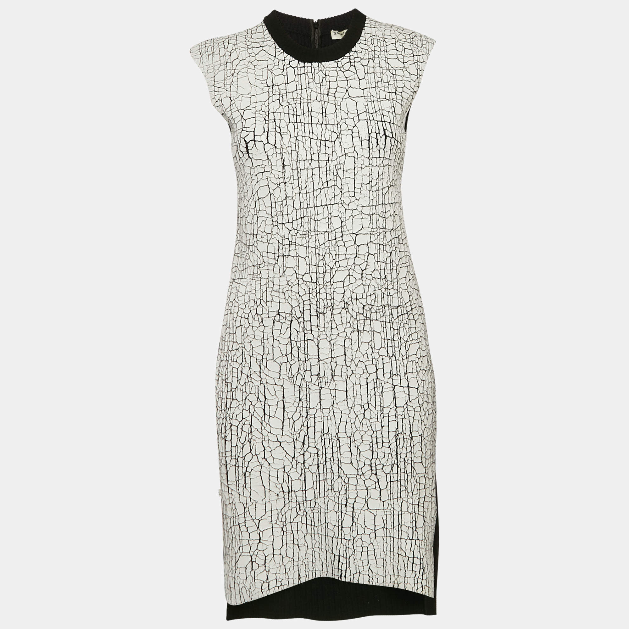 Pre Owned Balenciaga White Paint Coated Wool Knit Sleeveless Short Dress M