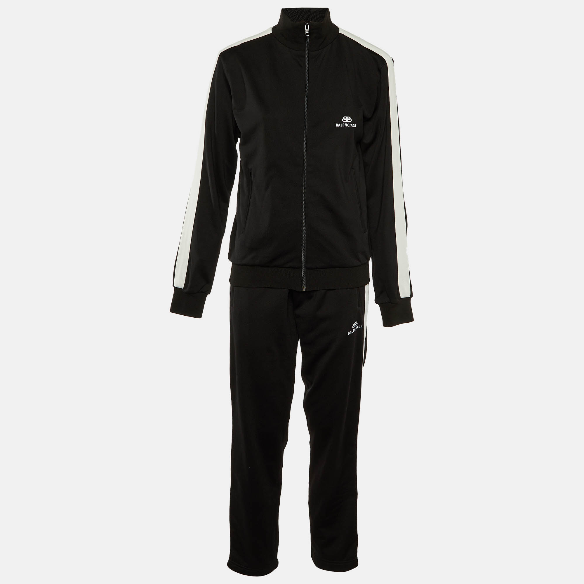 Balenciaga Black Jersey Zip-Up Jacket and Pants Set M