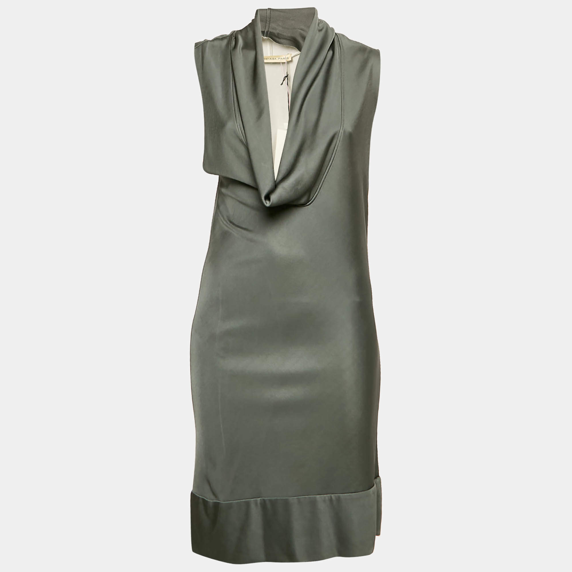 Pre Owned Balenciaga Grey Jersey Cowl Neck Sleeveless Short Dress M