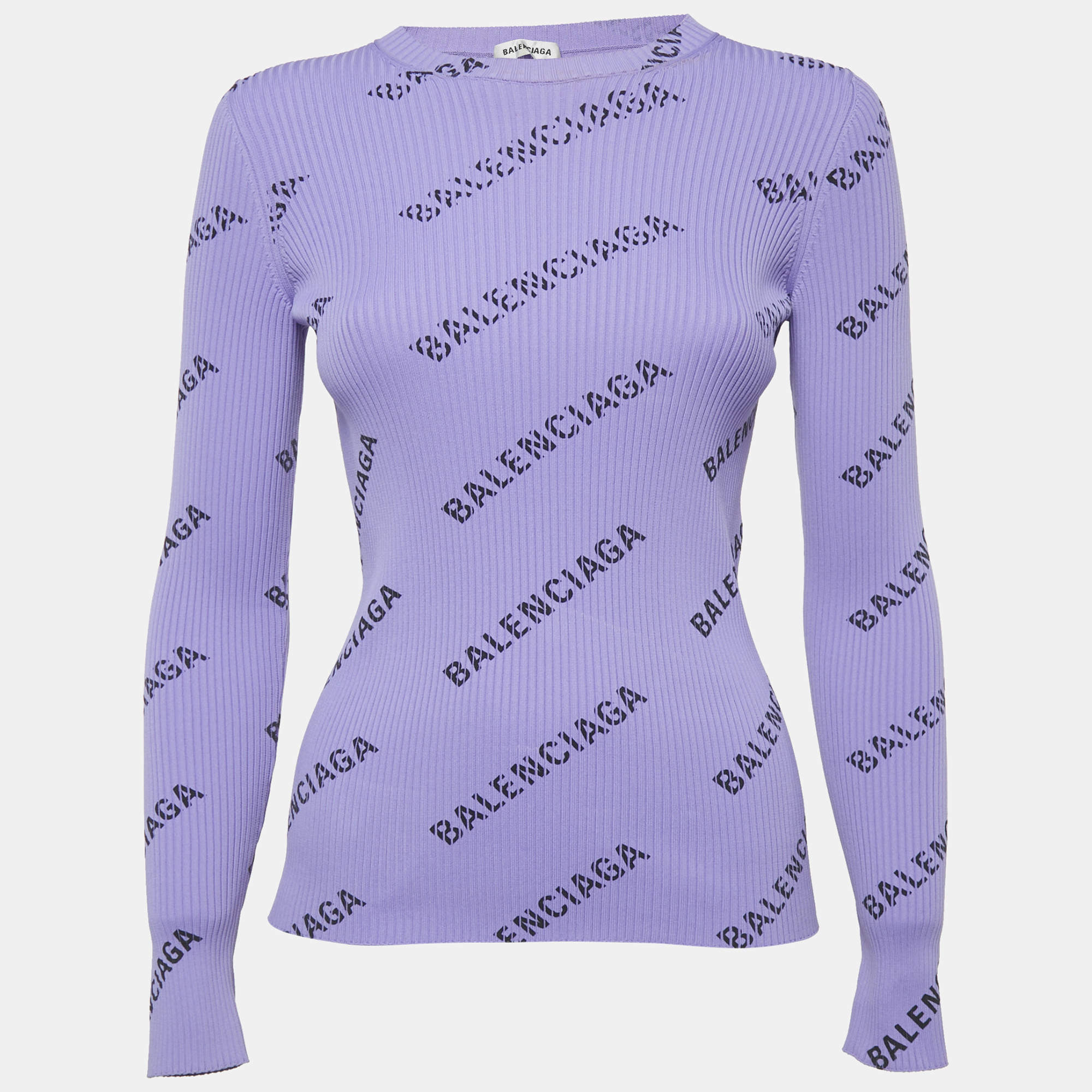 Balenciaga Purple All-Over Print Rib Knit Crewneck Sweater M