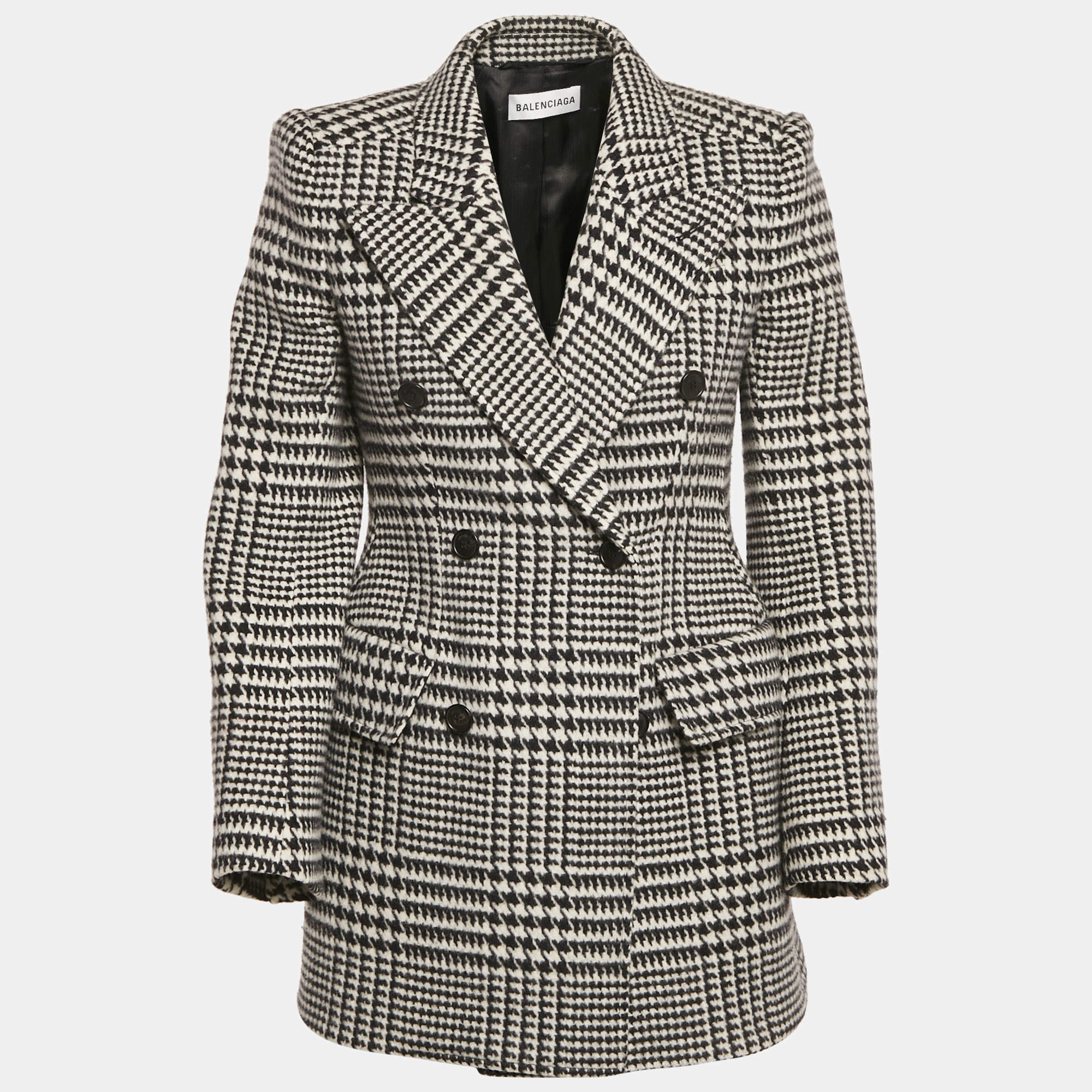 Balenciaga Black/White Houndstooth Wool Hourglass Blazer S