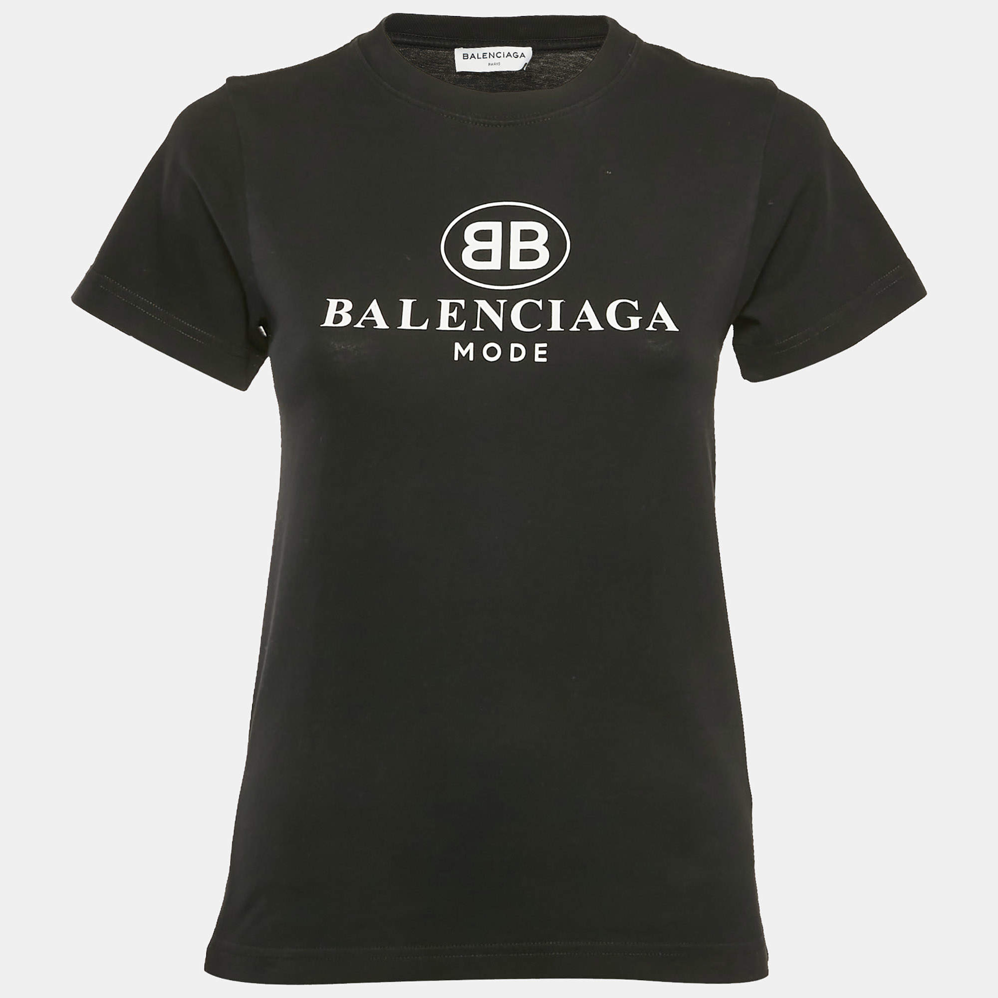 Balenciaga Black Logo Print Cotton Jersey T-Shirt S