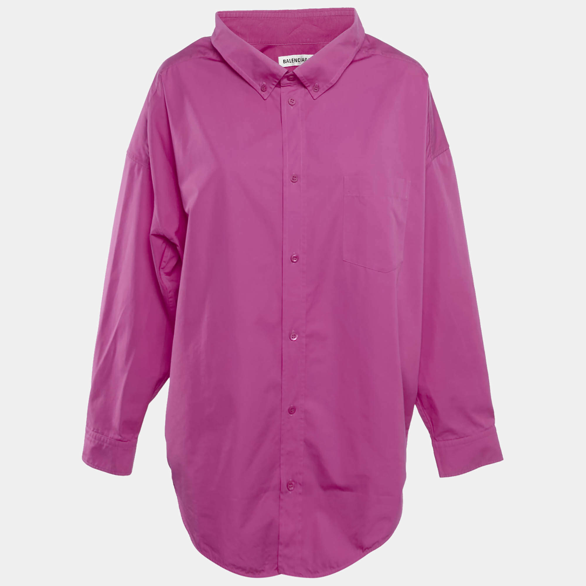 Pre Owned Balenciaga Pink Logo Print Cotton Oversized Shirt S