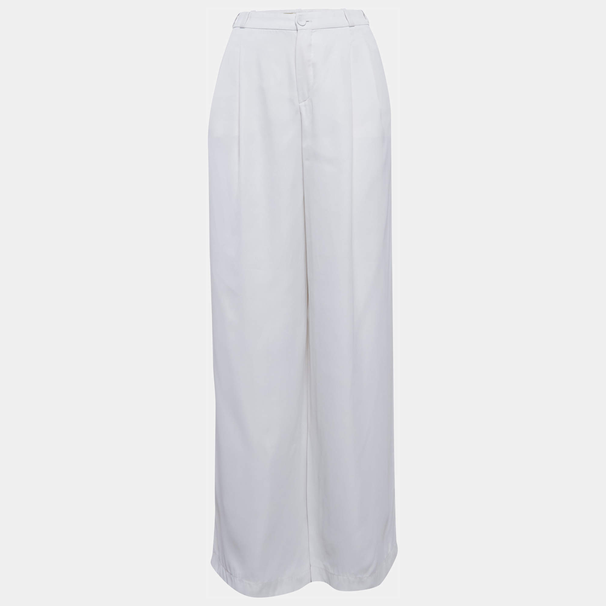 Balenciaga White Silk Straight Fit Trousers M