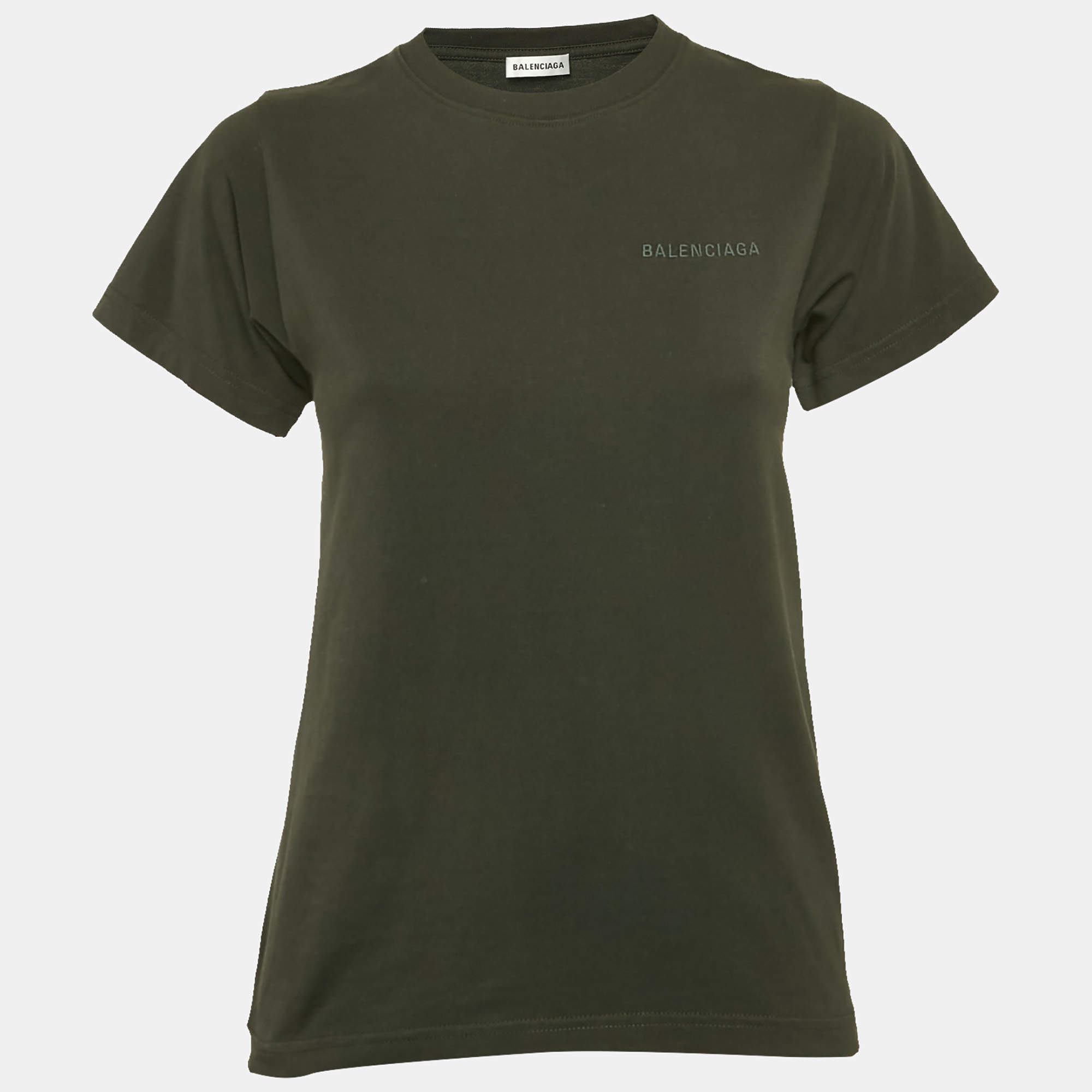 Balenciaga Green Logo Embroidered Jersey T-Shirt S