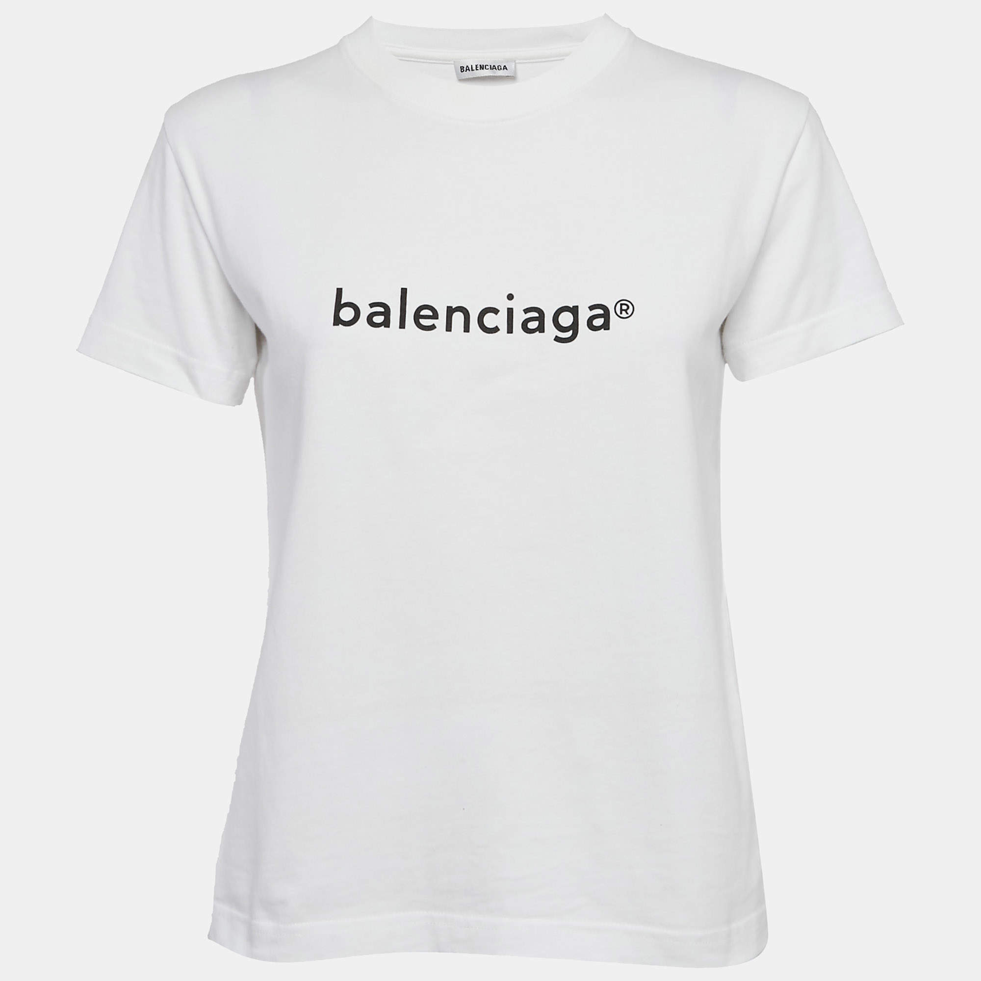 Balenciaga White Logo Print Jersey T-Shirt M