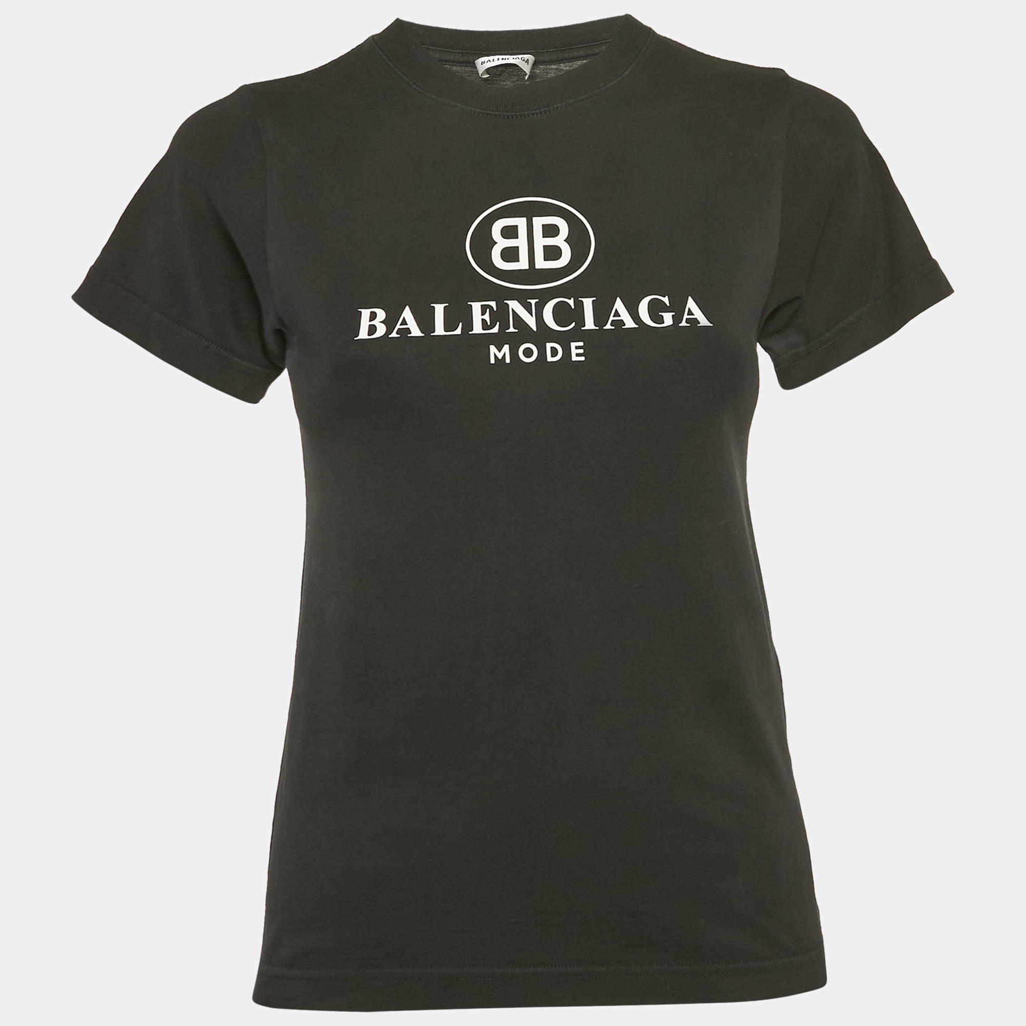 Pre Owned Balenciaga Black Logo Print Cotton Jersey T-Shirt S