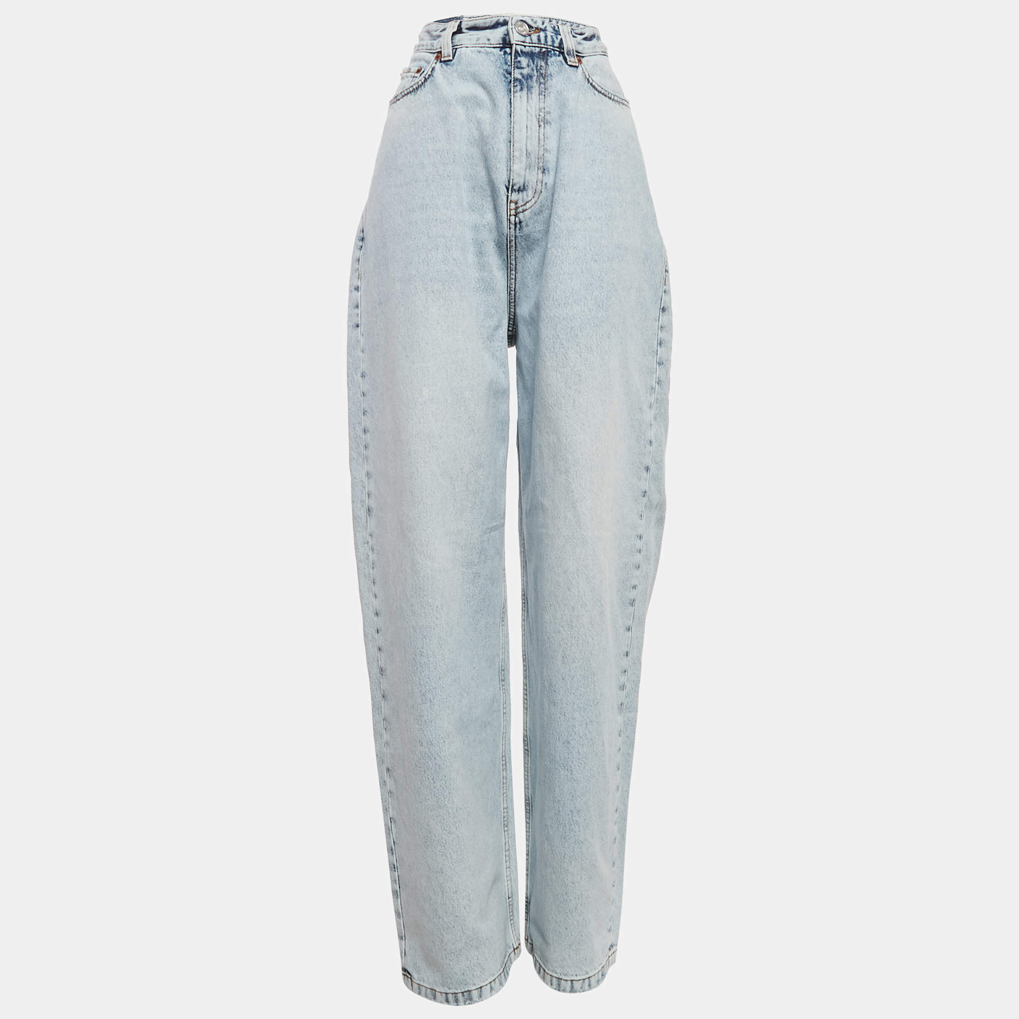 Pre Owned Balenciaga Blue Denim Wide Leg Jeans XS