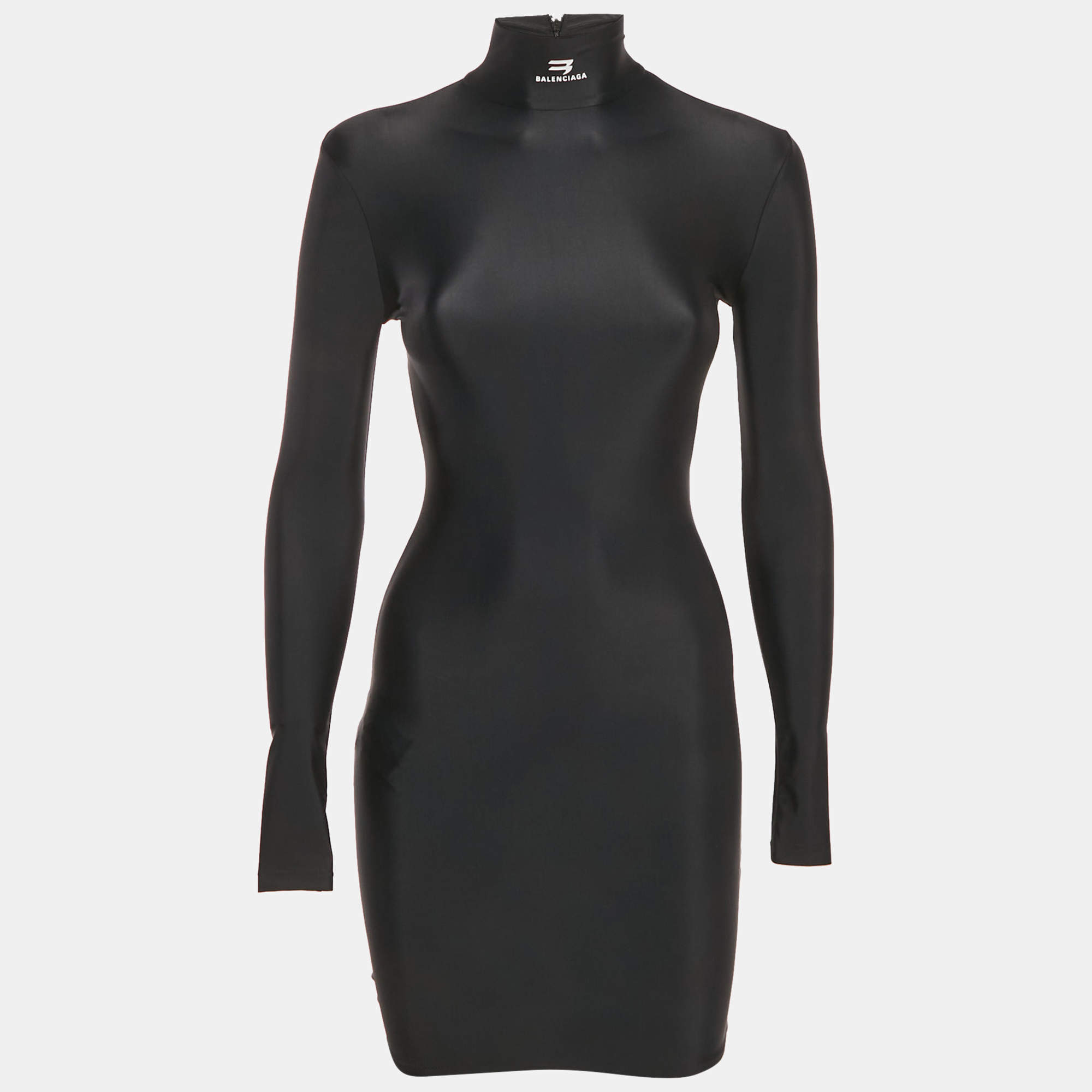 Pre Owned Balenciaga Black Jersey High Neck Bodycon Dress S